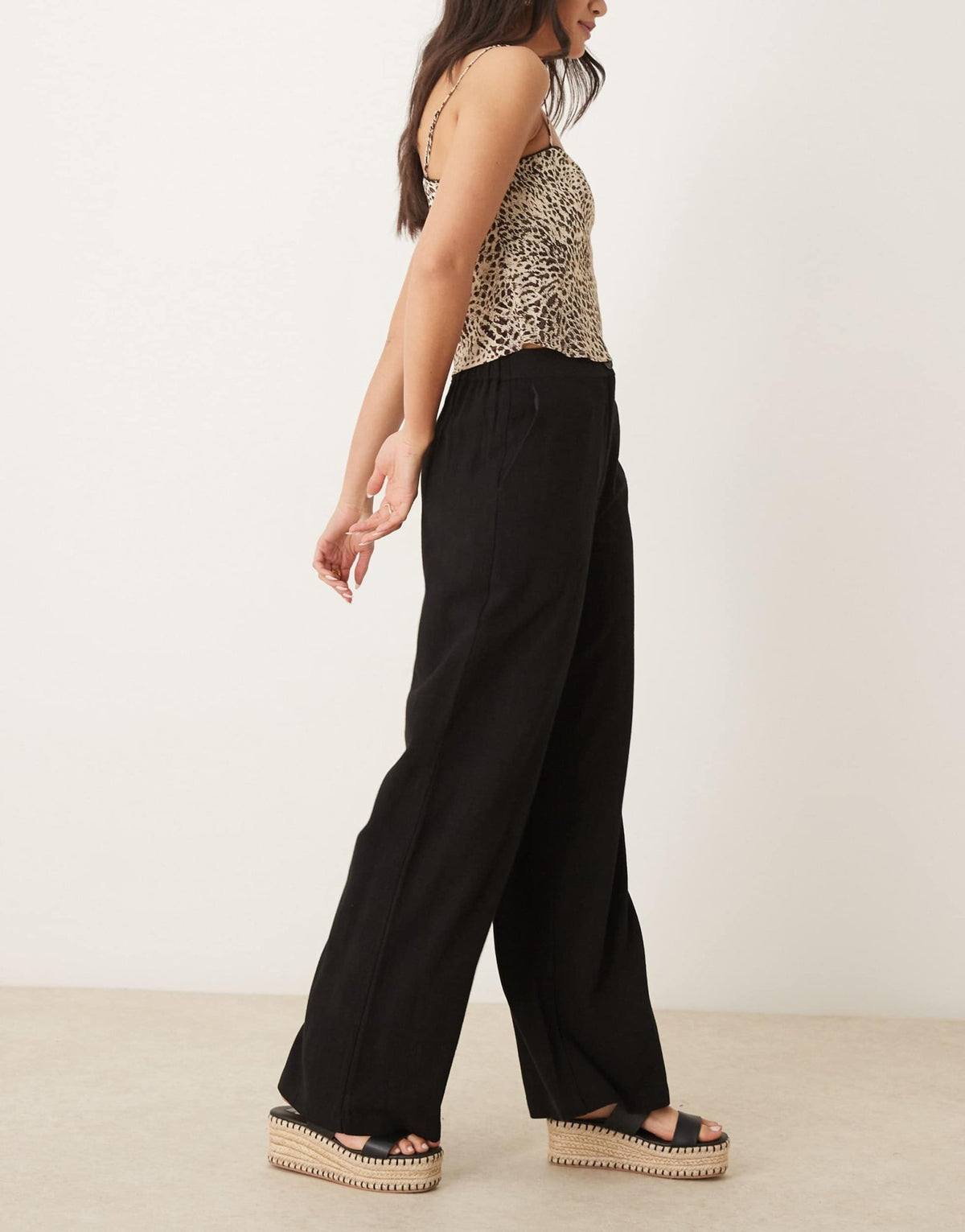 ASOS DESIGN relaxed straight leg trousers with linen in black - ASOS Sample Sale