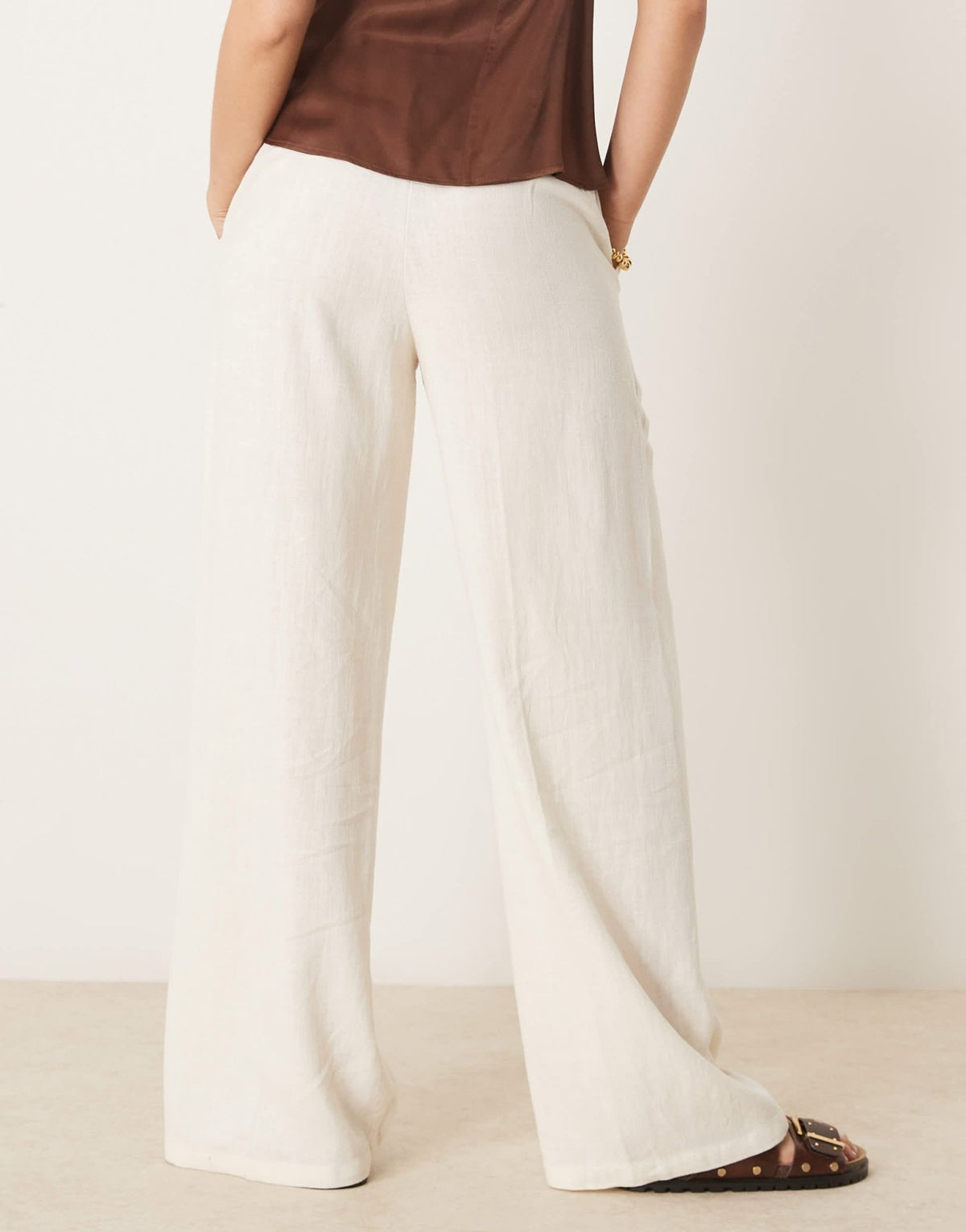 ASOS DESIGN relaxed straight leg trousers with linen in cream - ASOS Sample Sale