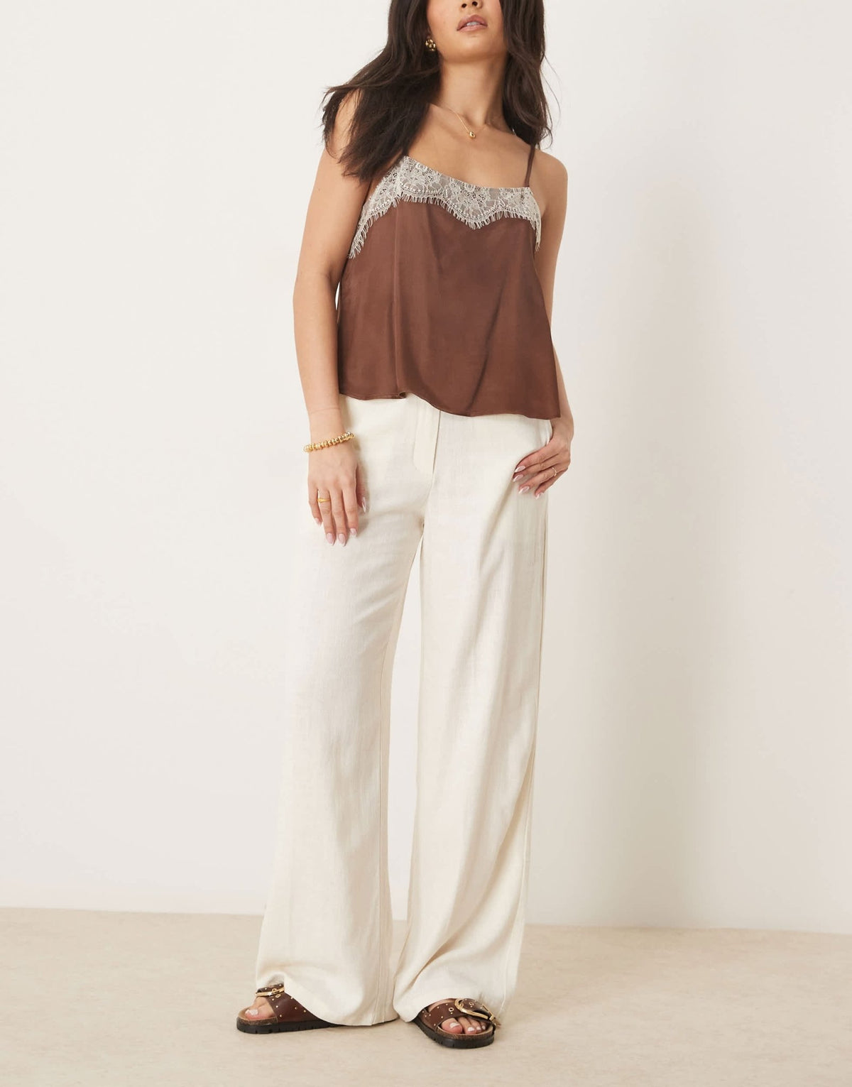 ASOS DESIGN relaxed straight leg trousers with linen in cream - ASOS Sample Sale