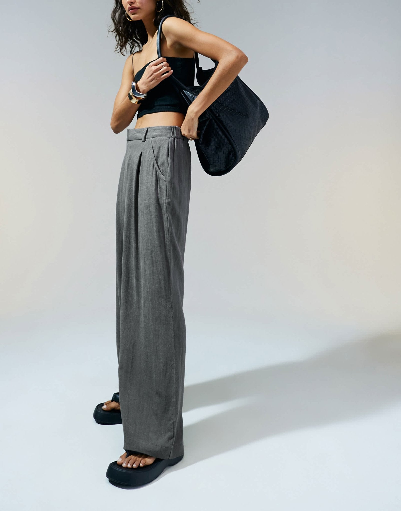 ASOS DESIGN relaxed straight leg trousers with linen in grey - ASOS Sample Sale