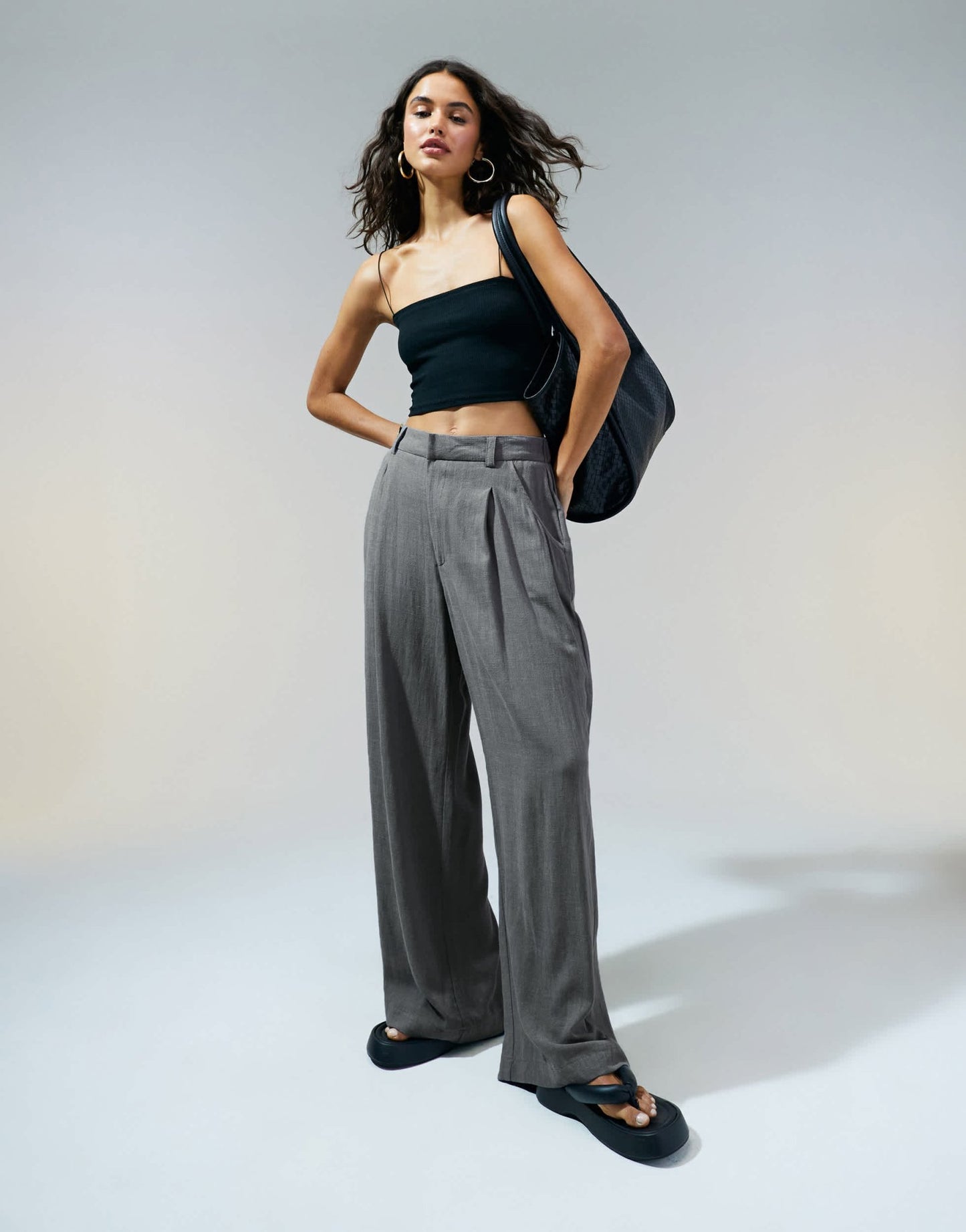 ASOS DESIGN relaxed straight leg trousers with linen in grey - ASOS Sample Sale