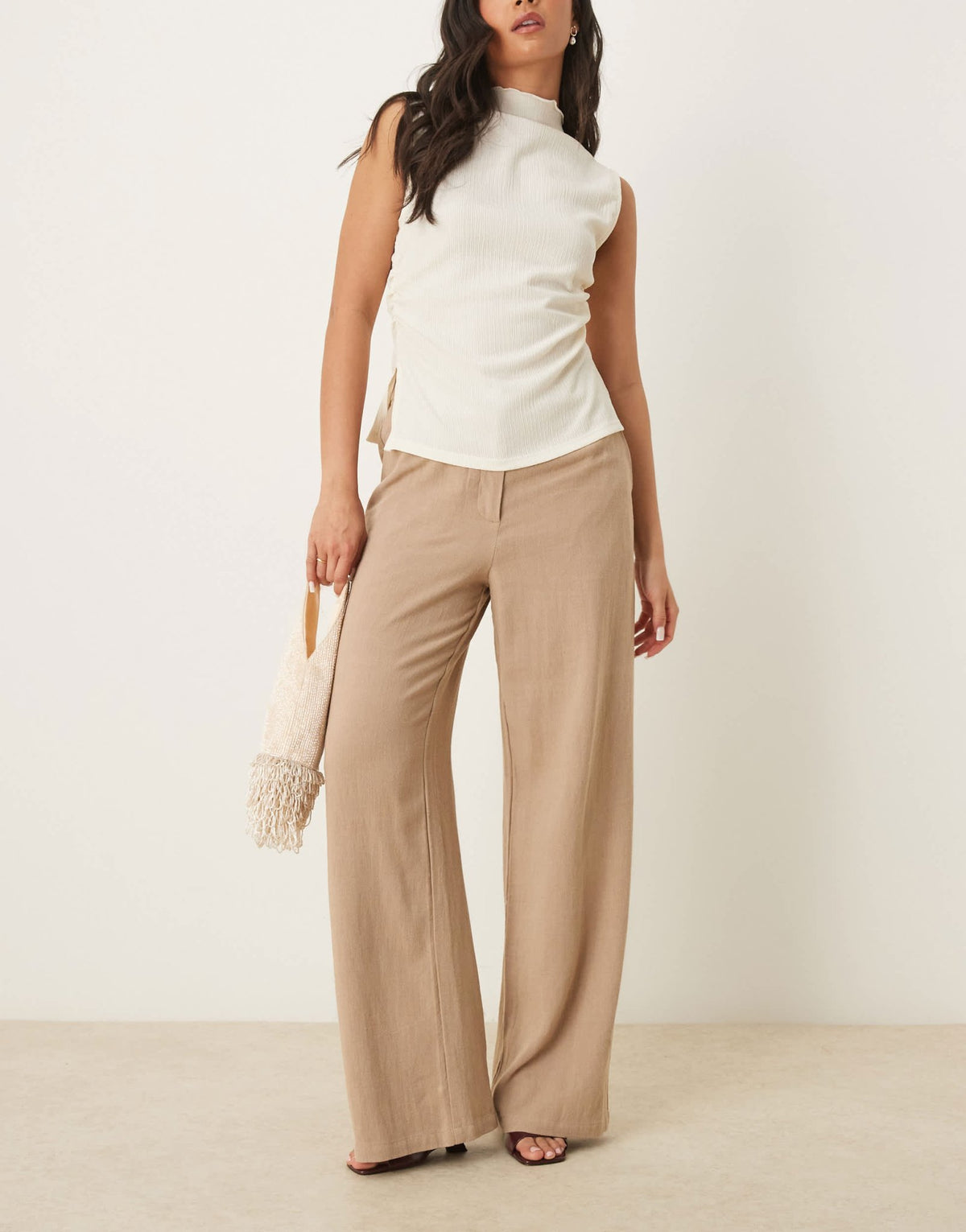 ASOS DESIGN relaxed straight leg trousers with linen in mocha - ASOS Sample Sale
