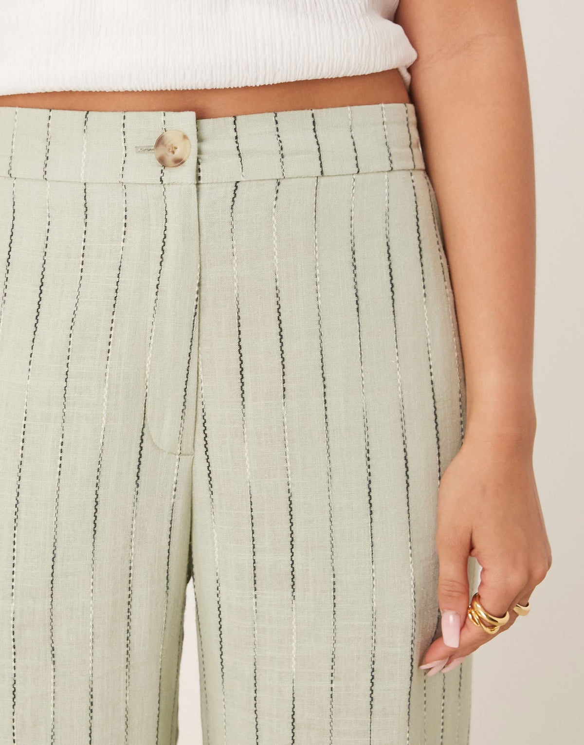 ASOS DESIGN relaxed straight leg trousers with linen in sage squiggle stripe - ASOS Sample Sale