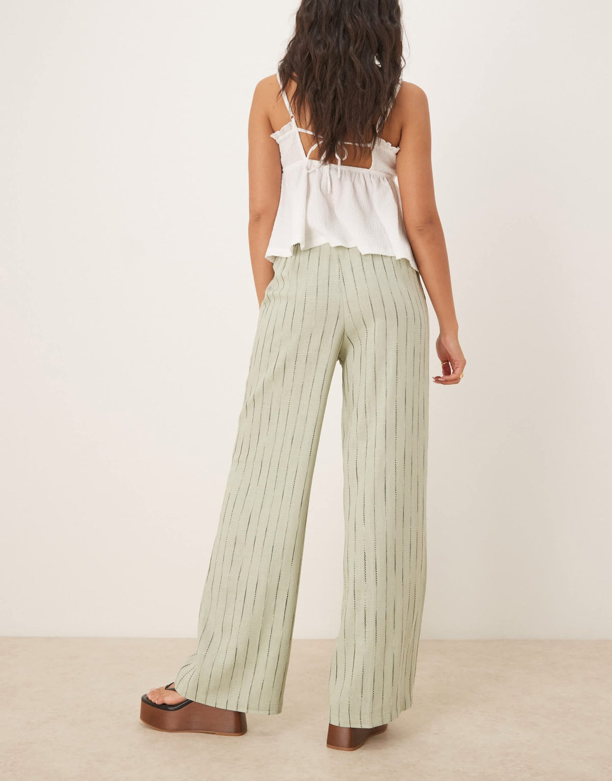 ASOS DESIGN relaxed straight leg trousers with linen in sage squiggle stripe - ASOS Sample Sale