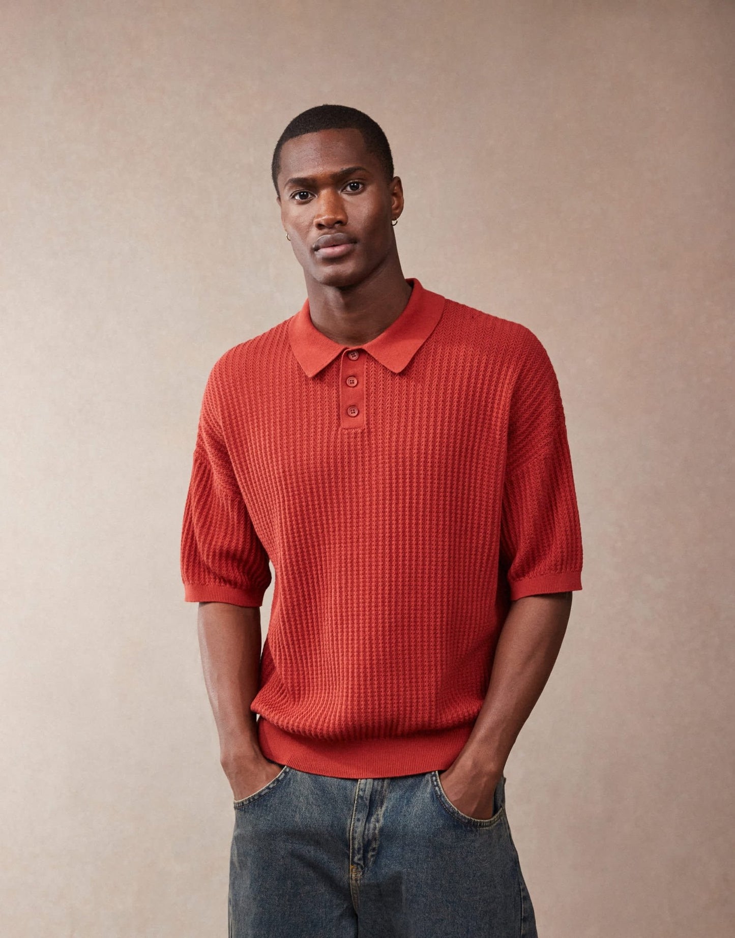 ASOS DESIGN relaxed texture knitted polo in red - ASOS Sample Sale