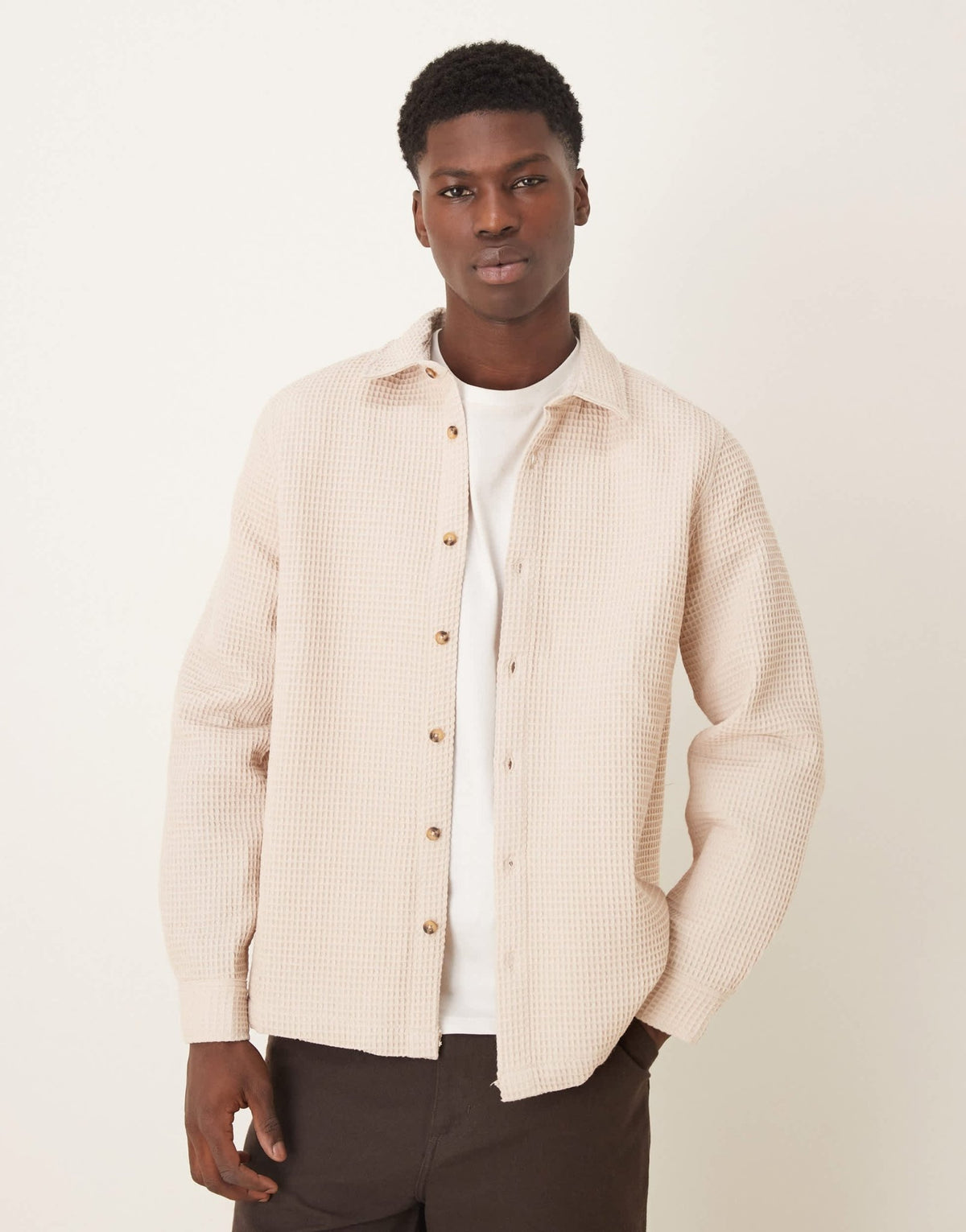 ASOS DESIGN relaxed textured shirt in neutral - ASOS Sample Sale
