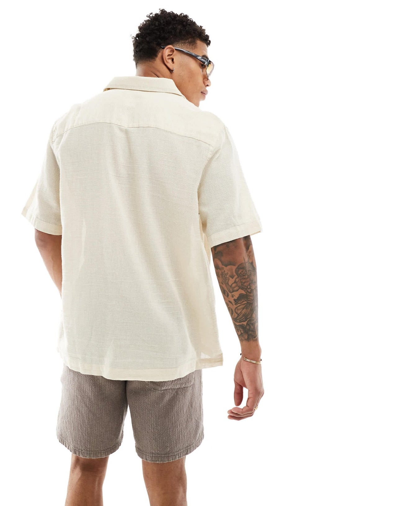 ASOS DESIGN relaxed textured shirt with patch pockets in sand - ASOS Sample Sale