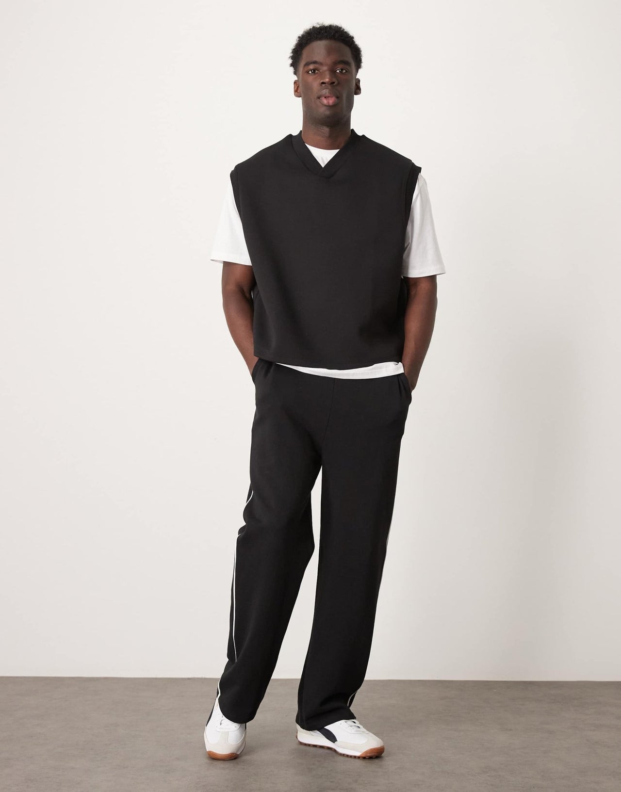 ASOS DESIGN relaxed v - neck tank top in scuba - style fabric in black - ASOS Sample Sale