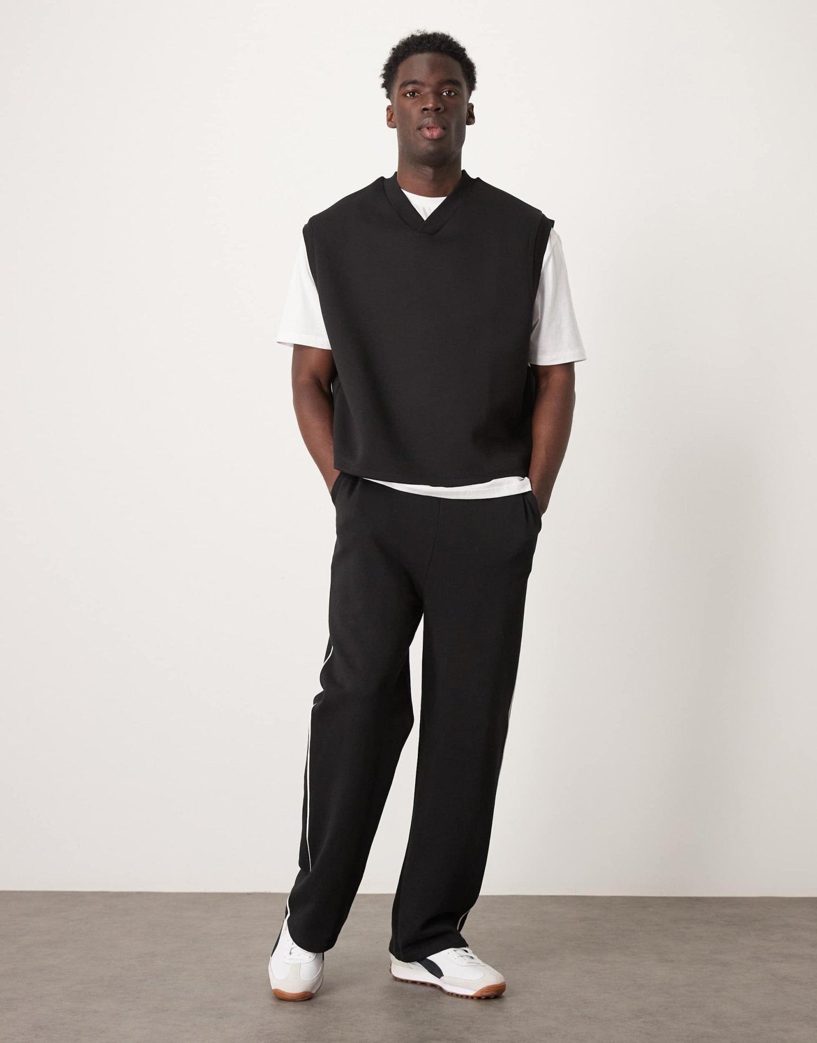ASOS DESIGN relaxed v - neck tank top in scuba - style fabric in black - ASOS Sample Sale