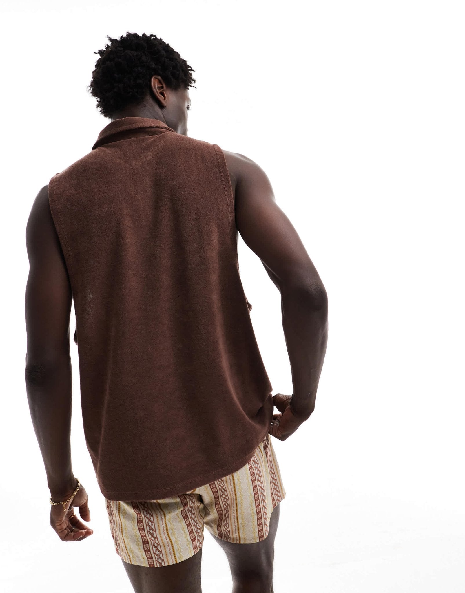 ASOS DESIGN relaxed vest with polo neck in brown towelling - ASOS Sample Sale