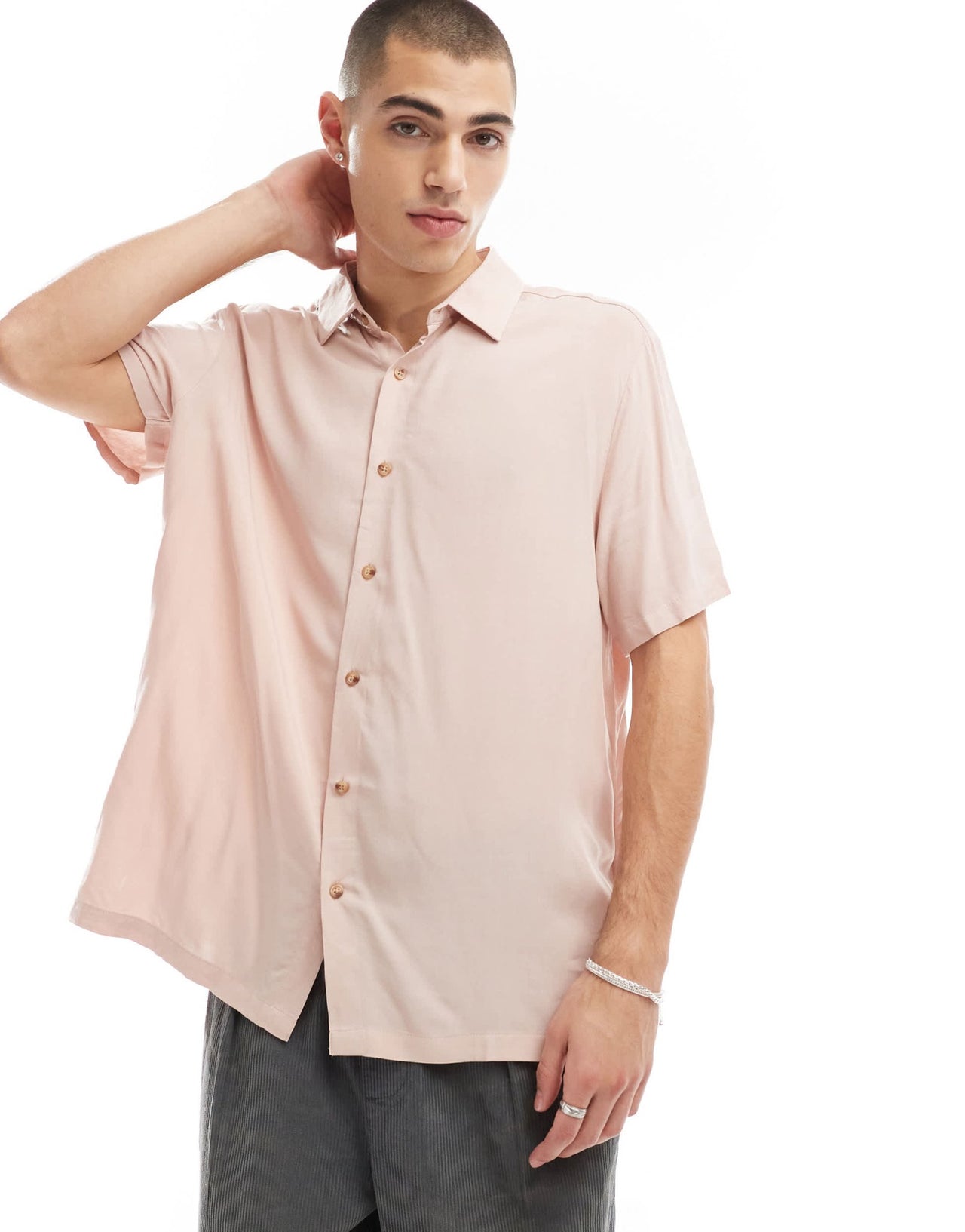ASOS DESIGN relaxed viscose shirt in dusty pink - ASOS Sample Sale