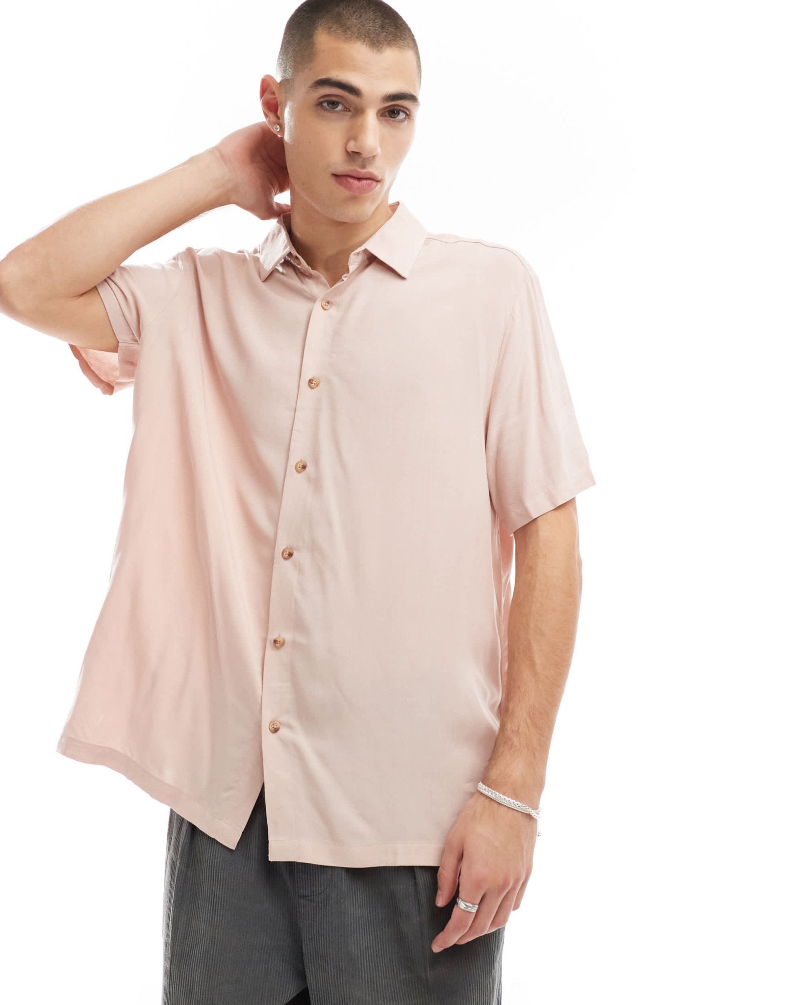 ASOS DESIGN relaxed viscose shirt in dusty pink - ASOS Sample Sale