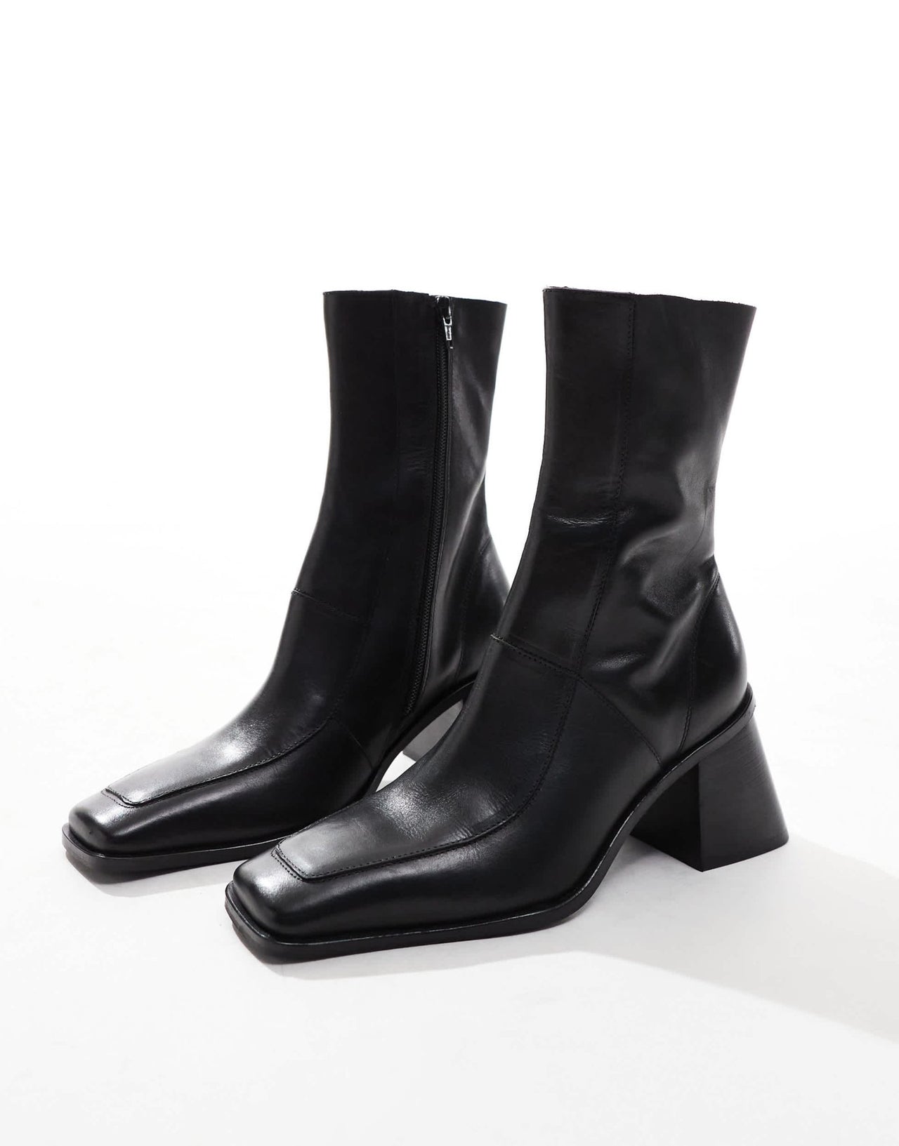 ASOS DESIGN Ria mid-heel leather boots in black - ASOS Sample Sale