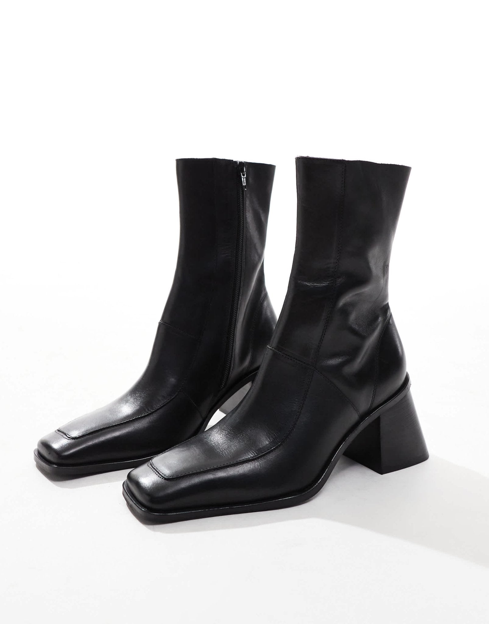 ASOS DESIGN Ria mid-heel leather boots in black - ASOS Sample Sale