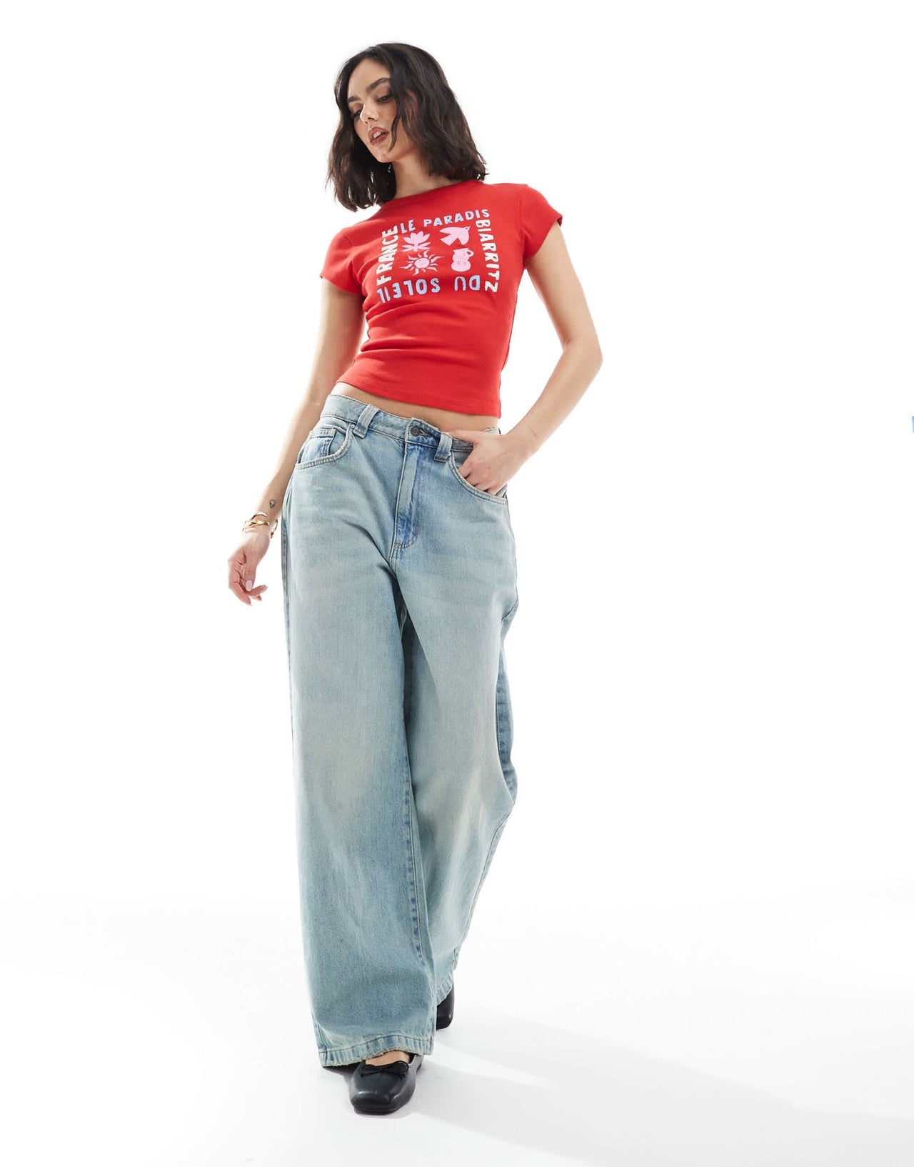 ASOS DESIGN rib baby tee with soleil graphic in red - ASOS Sample Sale