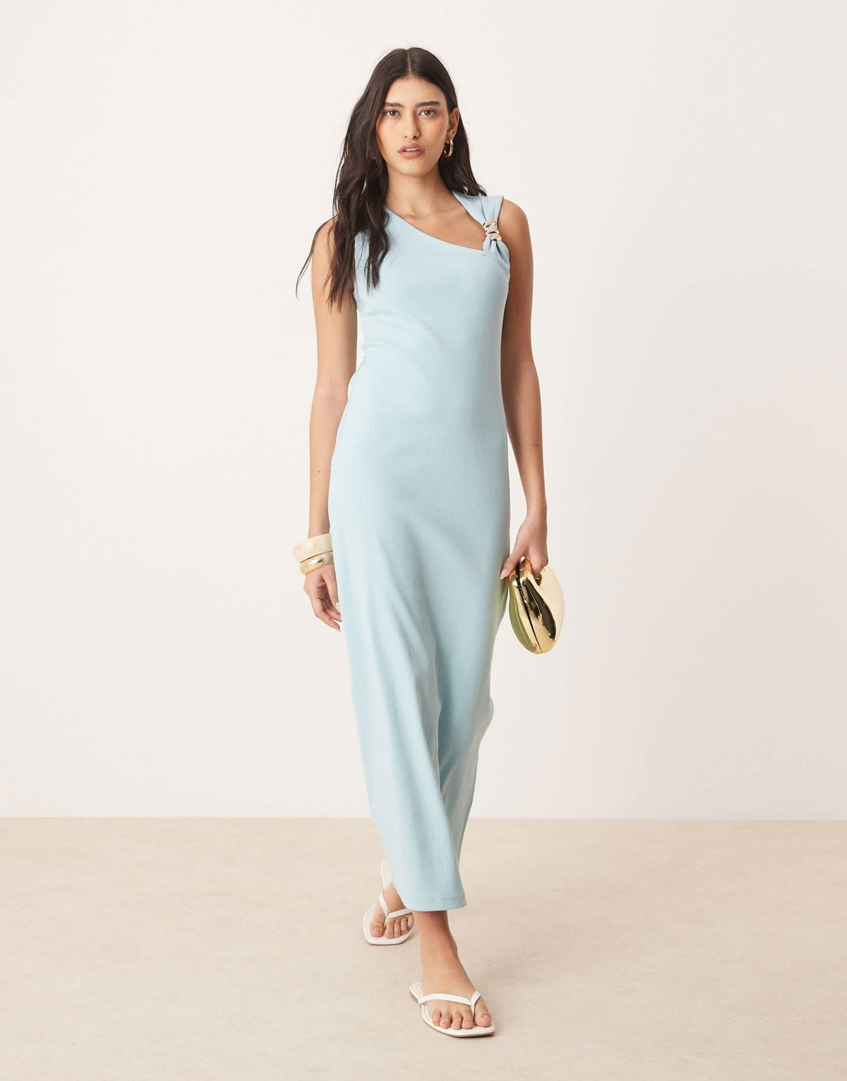 ASOS DESIGN rib knitted midi dress with hardware detail in blue - ASOS Sample Sale