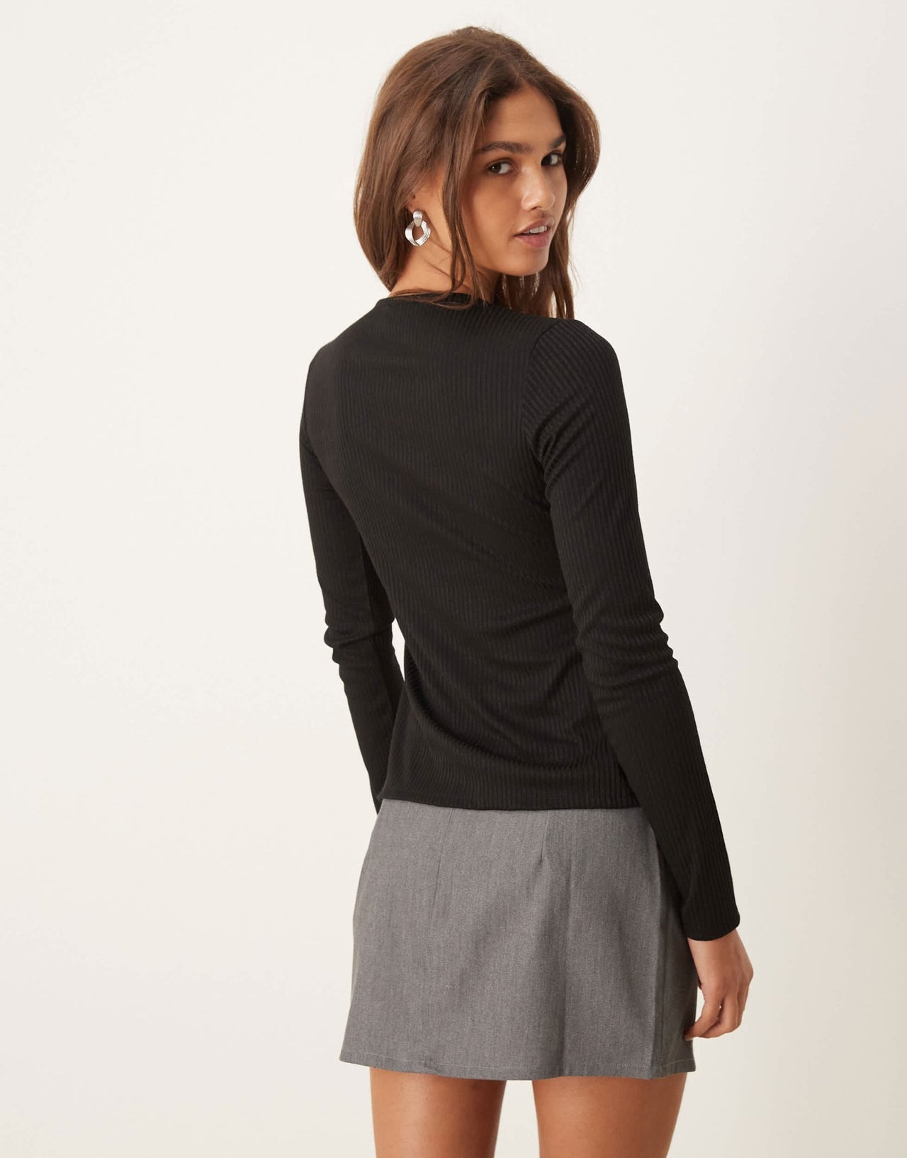ASOS DESIGN rib long sleeve top with gold buttons in black - ASOS Sample Sale