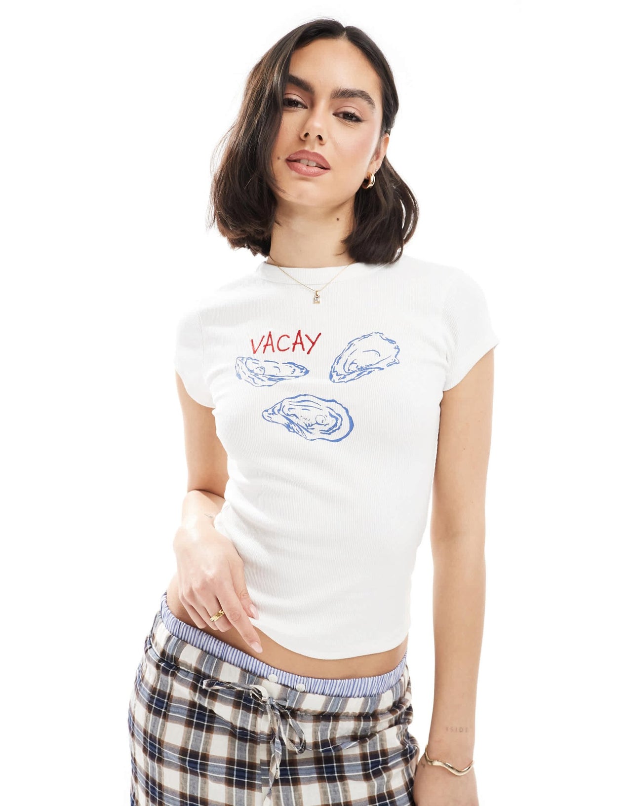 ASOS DESIGN ribbed baby tee with oyster graphic in white - ASOS Sample Sale