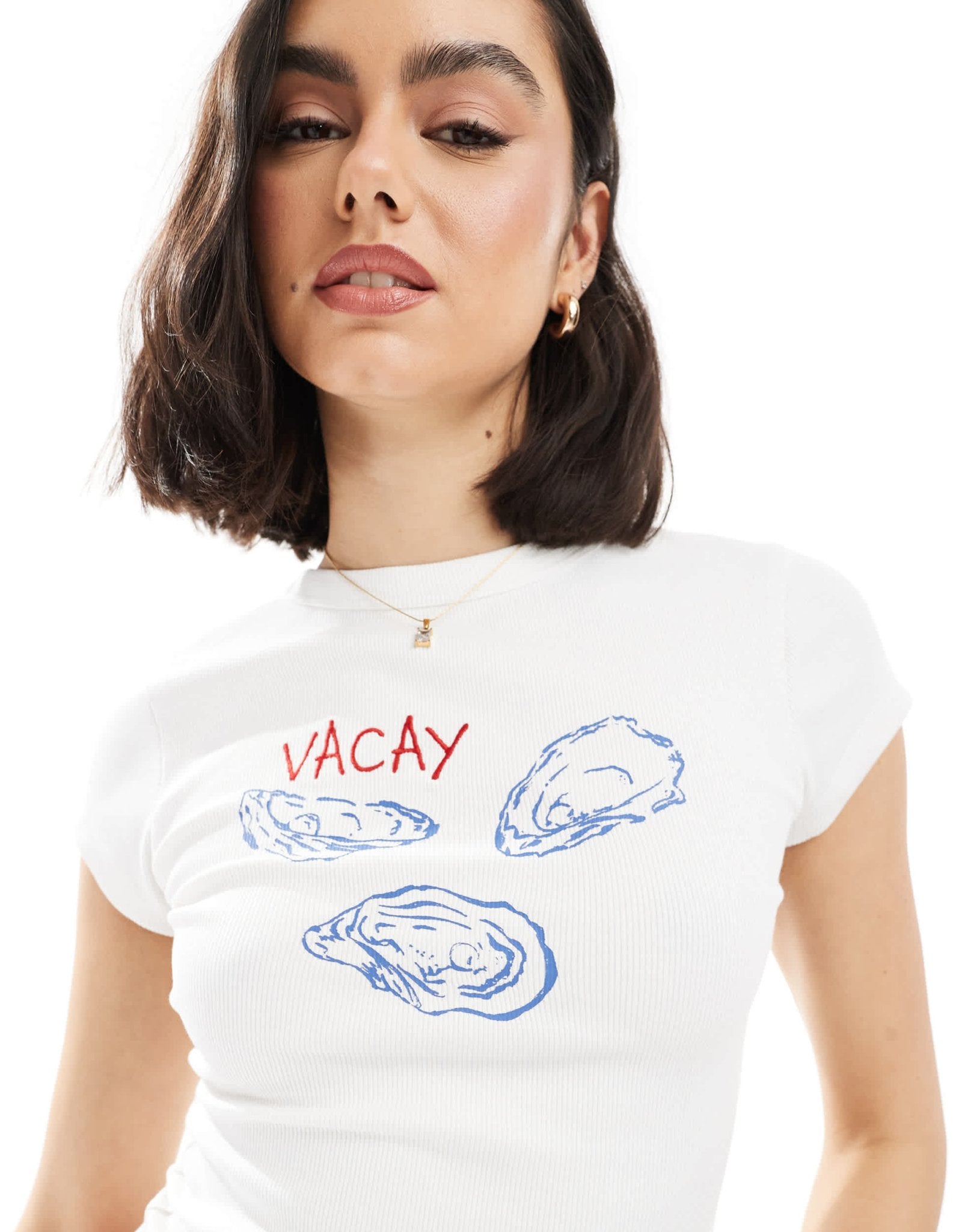 ASOS DESIGN ribbed baby tee with oyster graphic in white - ASOS Sample Sale