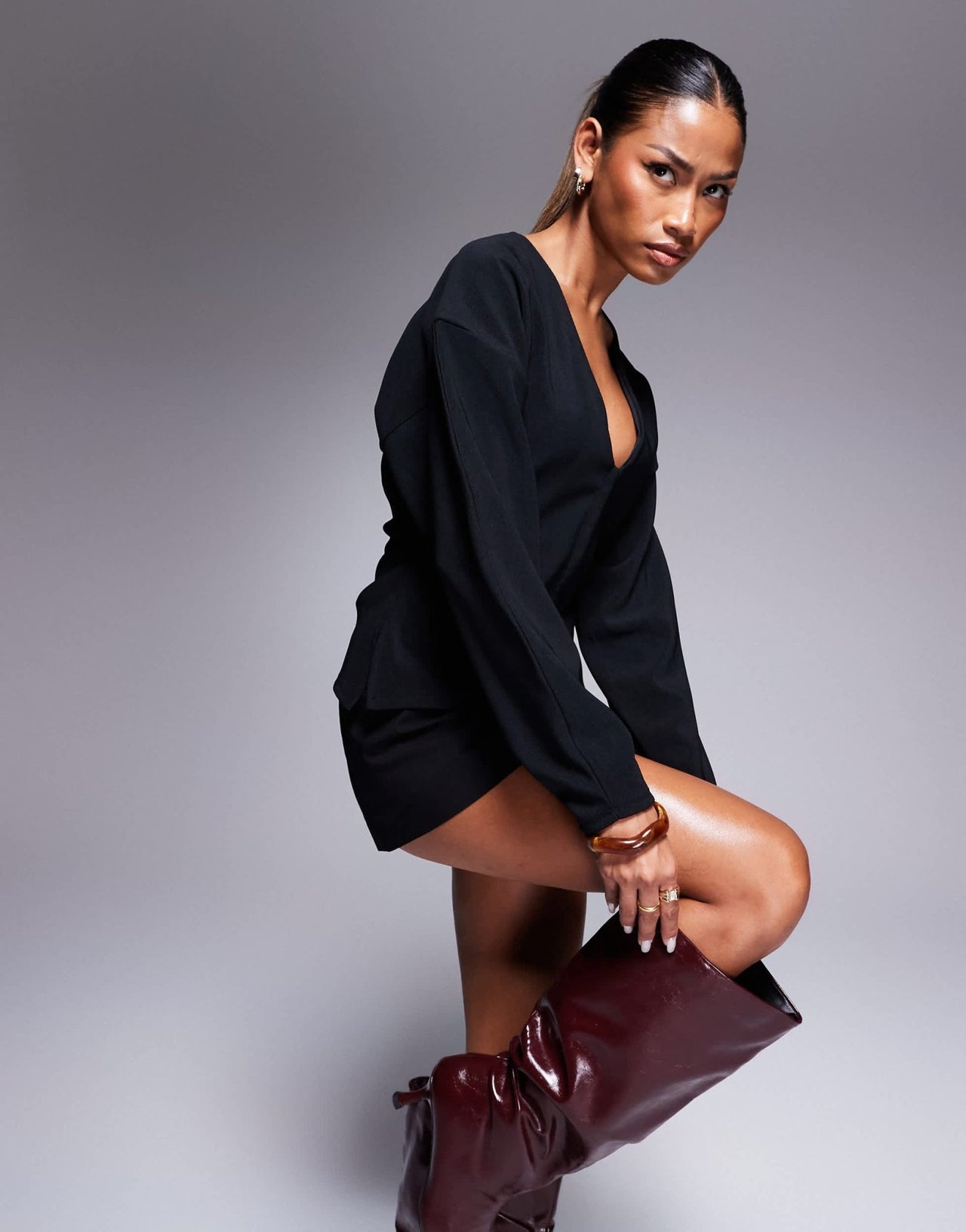 ASOS DESIGN ribbed balloon sleeve structured top in black - ASOS Sample Sale