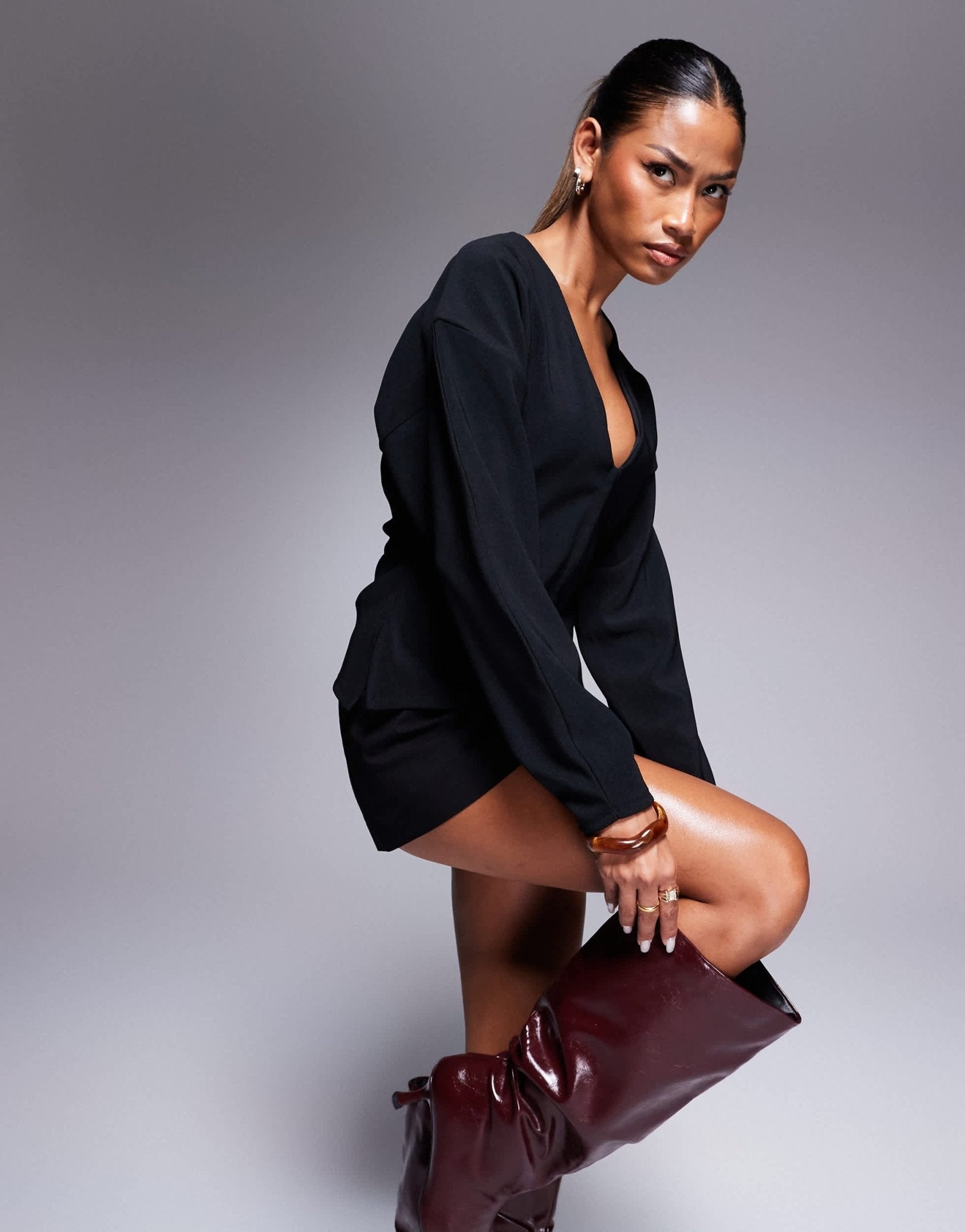 ASOS DESIGN ribbed balloon sleeve structured top in black - ASOS Sample Sale