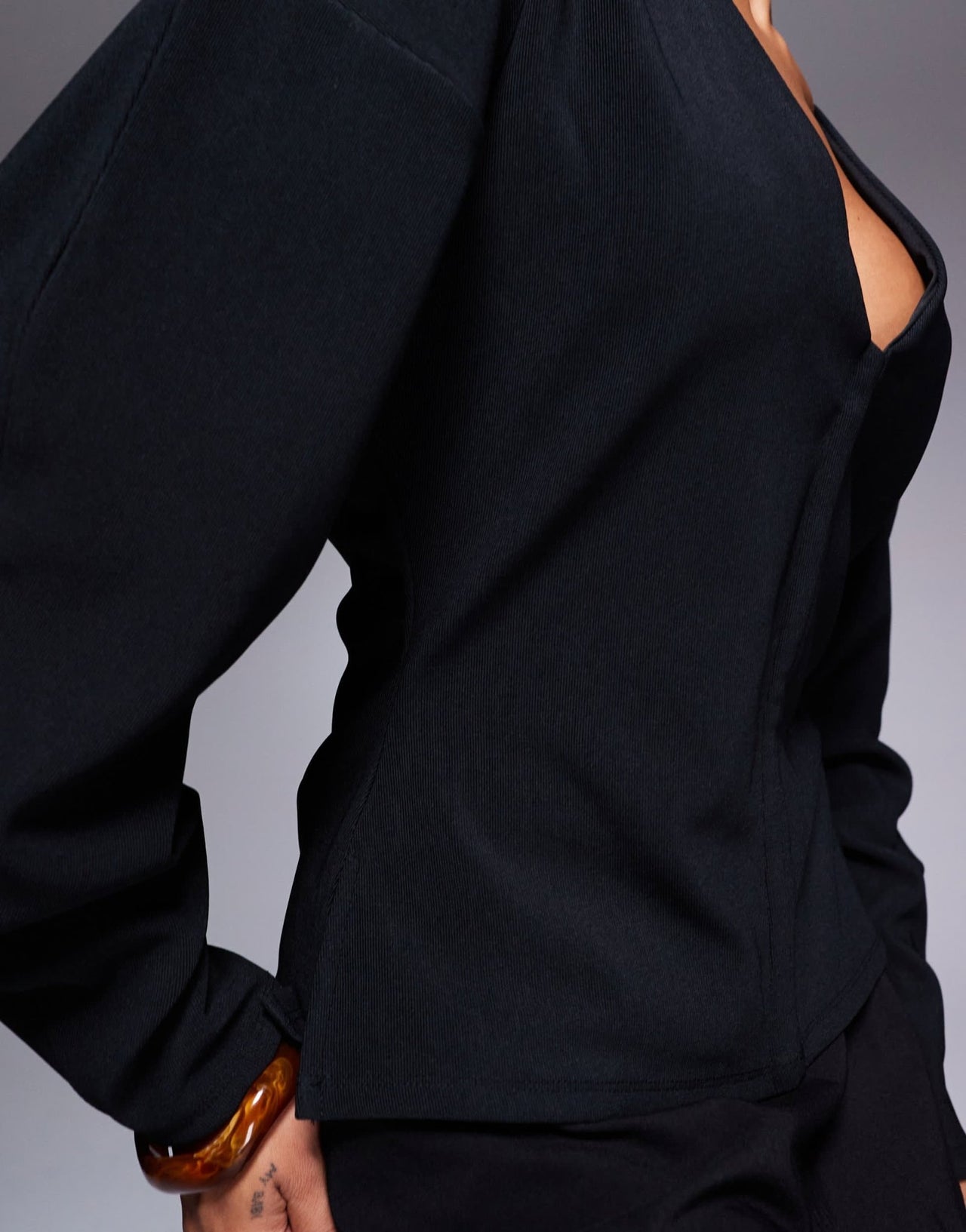 ASOS DESIGN ribbed balloon sleeve structured top in black - ASOS Sample Sale