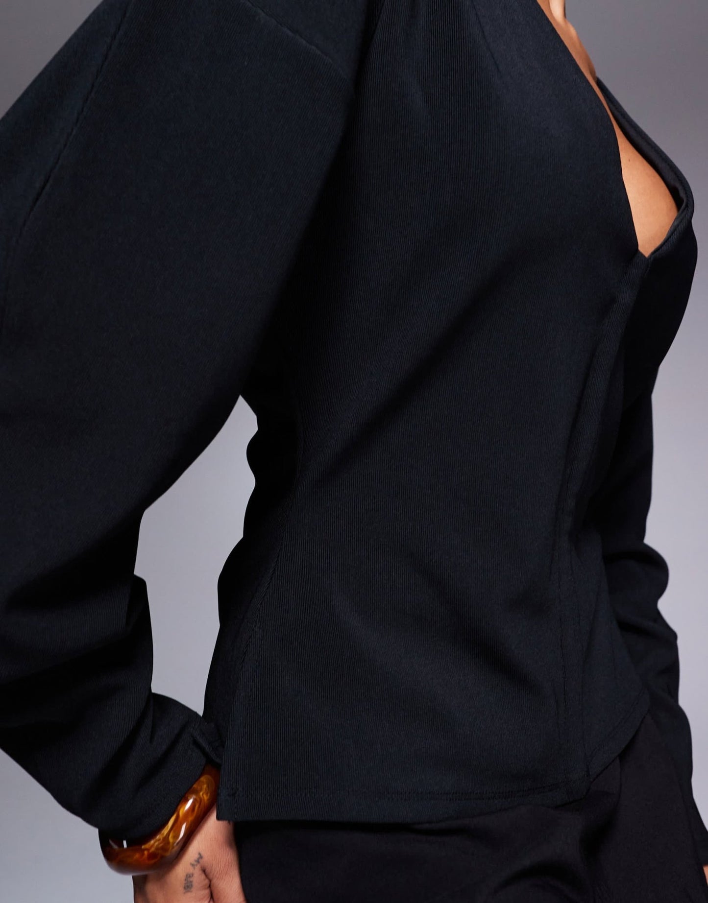 ASOS DESIGN ribbed balloon sleeve structured top in black - ASOS Sample Sale