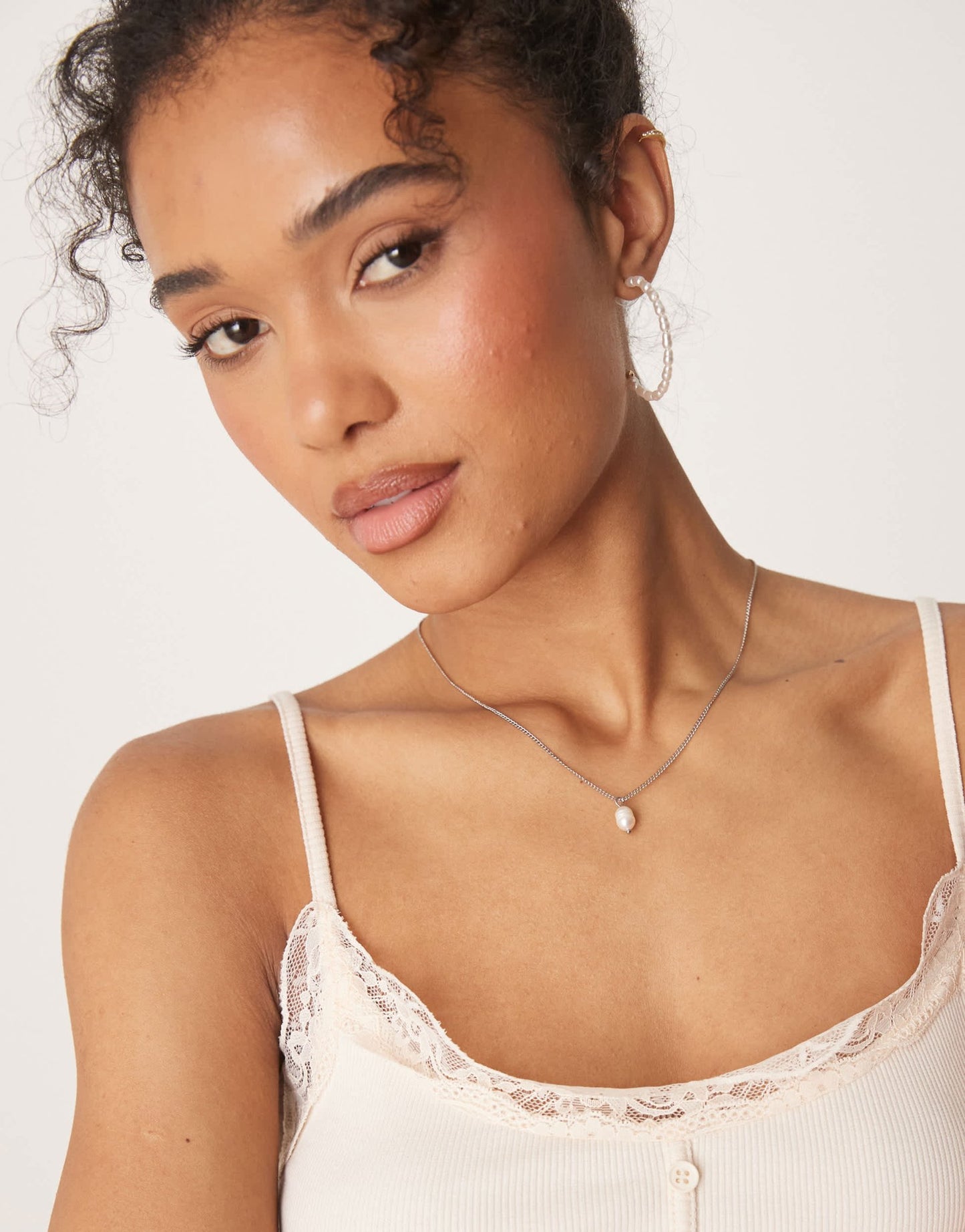 ASOS DESIGN ribbed cami top with lace and button detail in cream - ASOS Sample Sale
