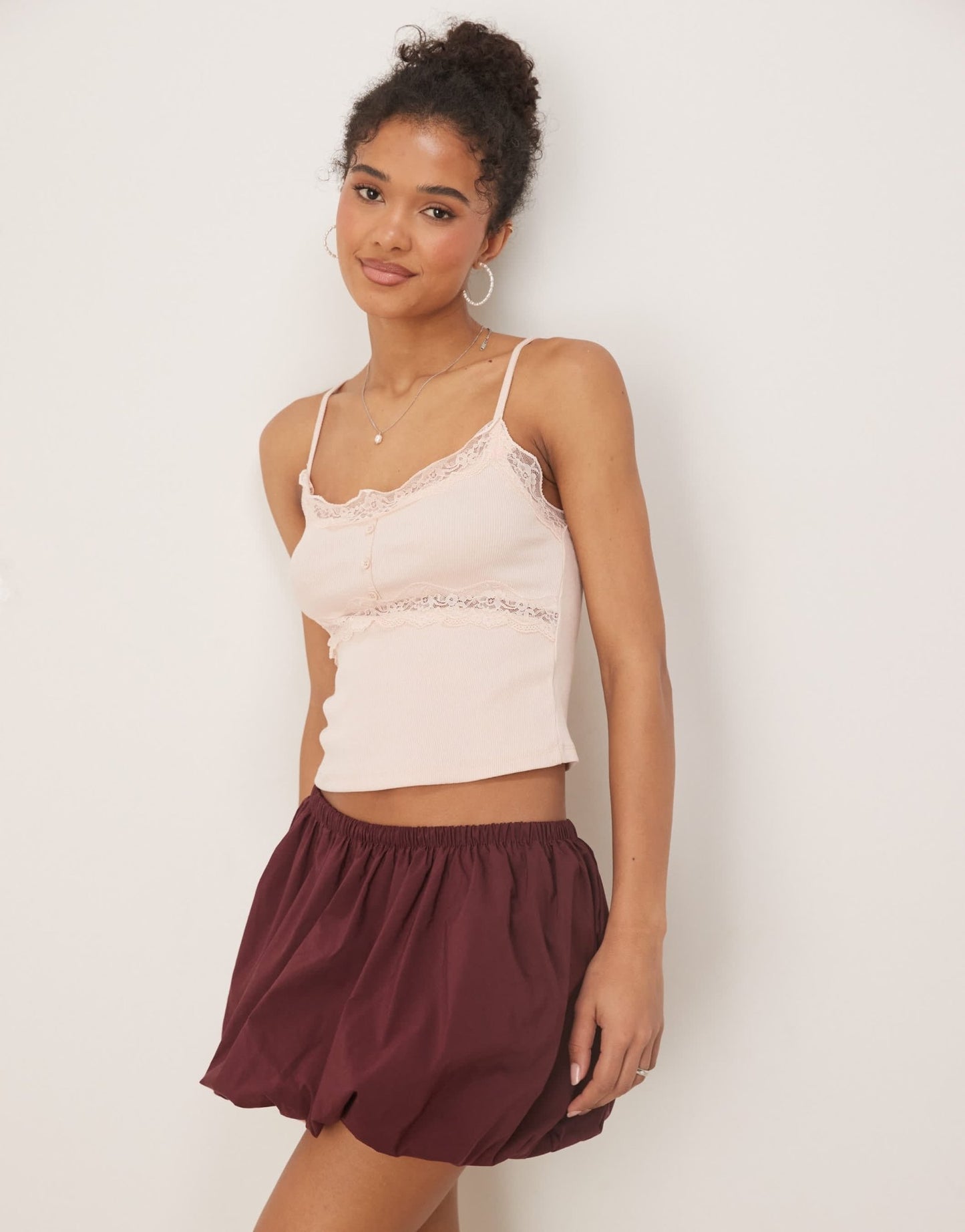 ASOS DESIGN ribbed cami top with lace and button detail in pink - ASOS Sample Sale