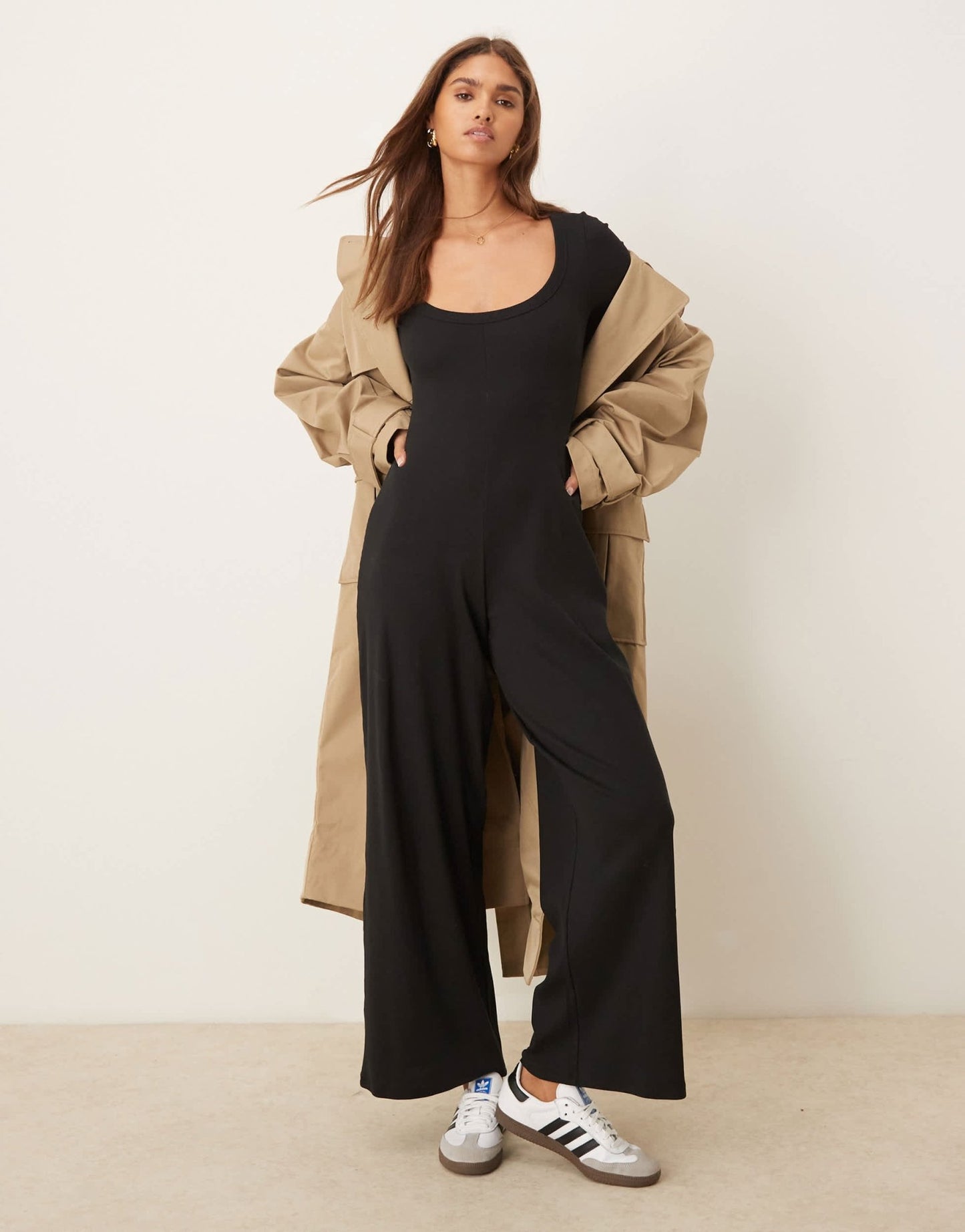 ASOS DESIGN ribbed long sleeve scoop neck jumpsuit in black - ASOS Sample Sale