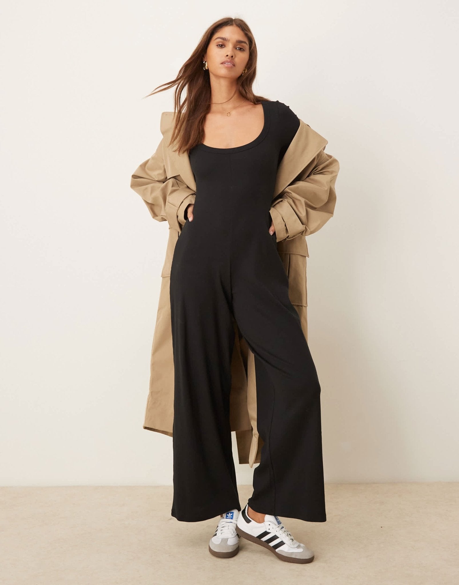 ASOS DESIGN ribbed long sleeve scoop neck jumpsuit in black - ASOS Sample Sale