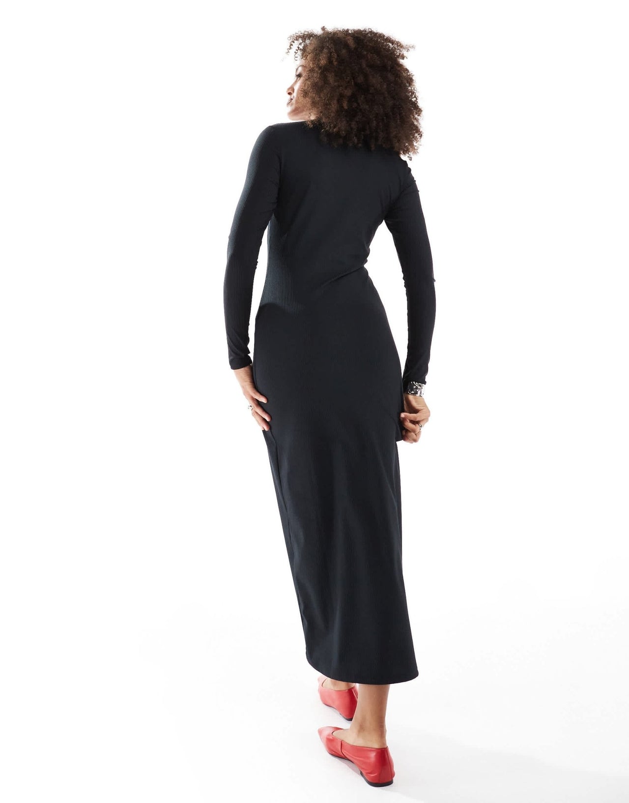 ASOS DESIGN ribbed midi dress with cutout button detail in black - ASOS Sample Sale