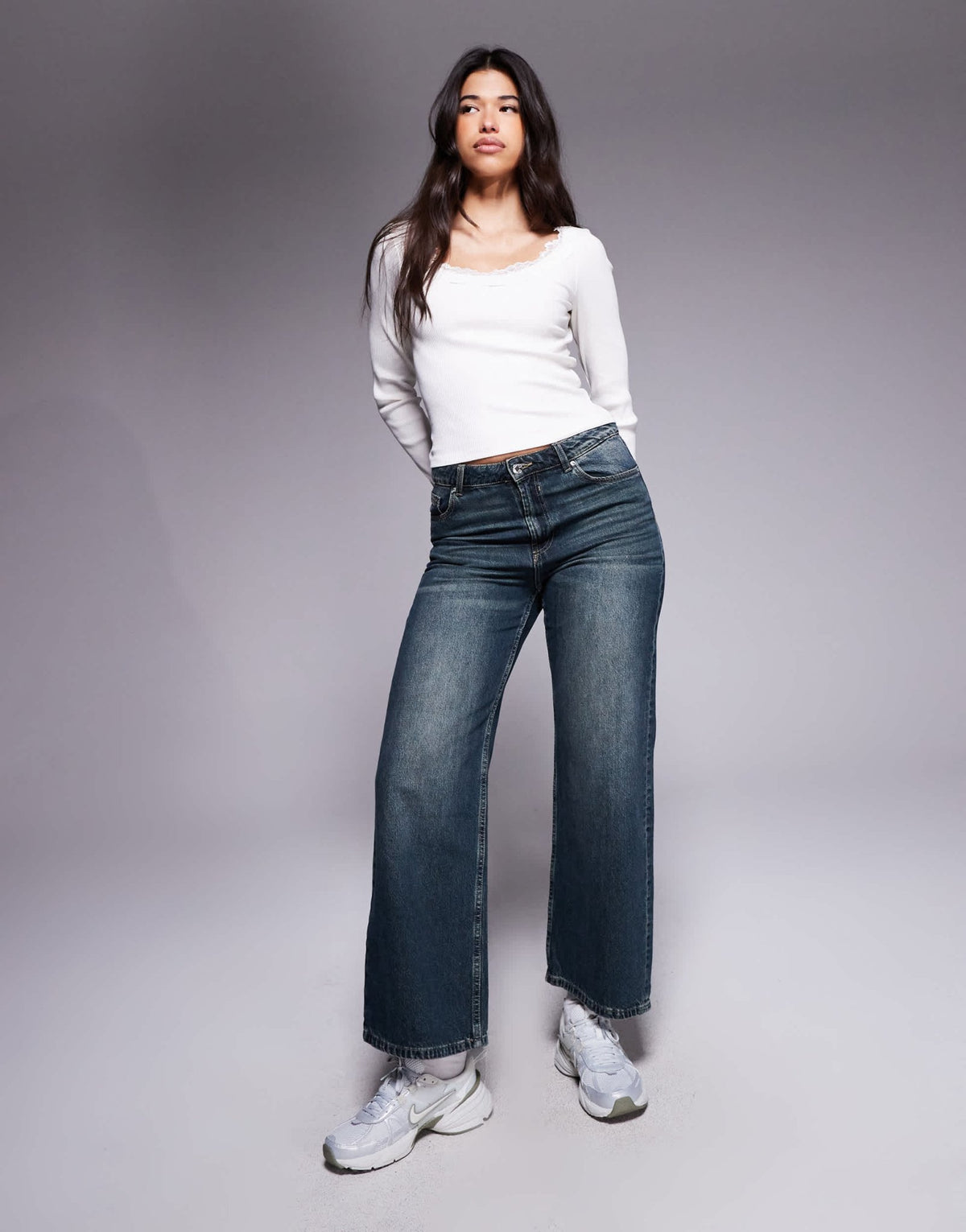 ASOS DESIGN ribbed round neck long sleeve top with lace trim in cream - CREAM - ASOS Sample Sale