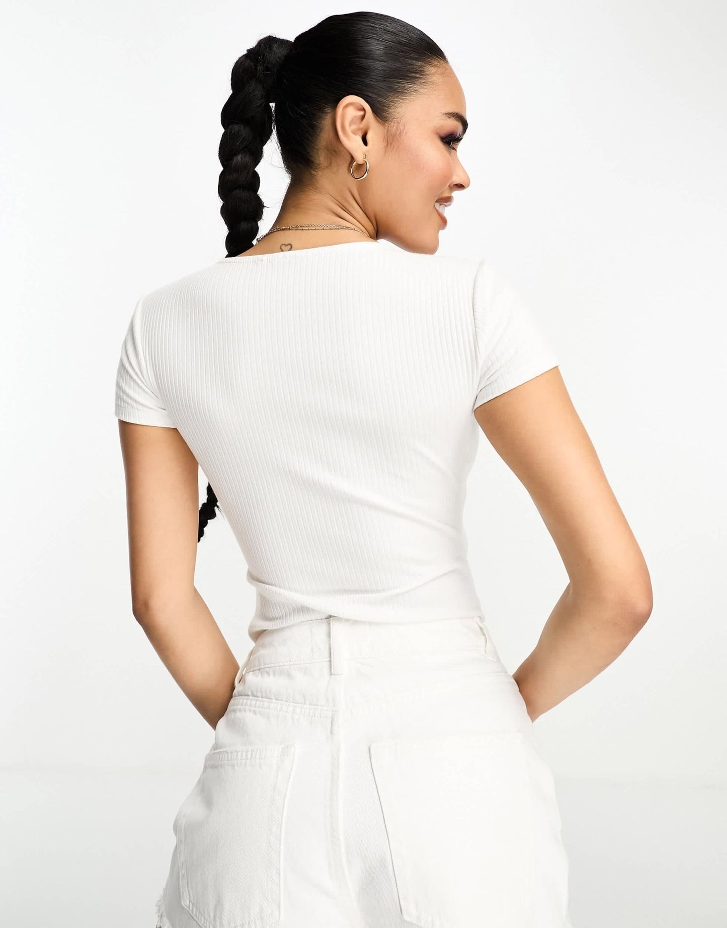 ASOS DESIGN ribbed twist bust short sleeve bodysuit in white - ASOS Sample Sale