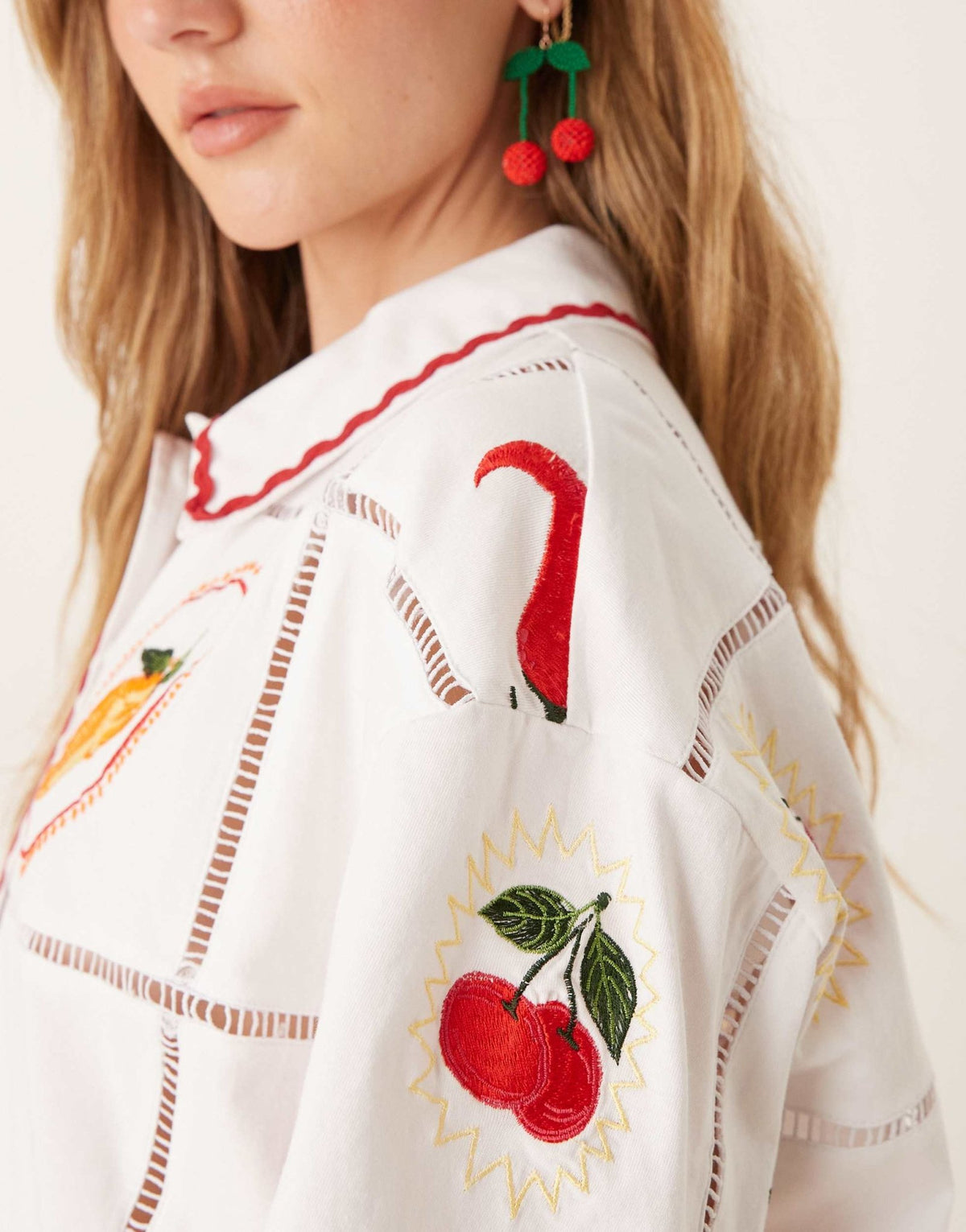 ASOS DESIGN ricrac shirt co-ord with summer embroidery - ASOS Sample Sale