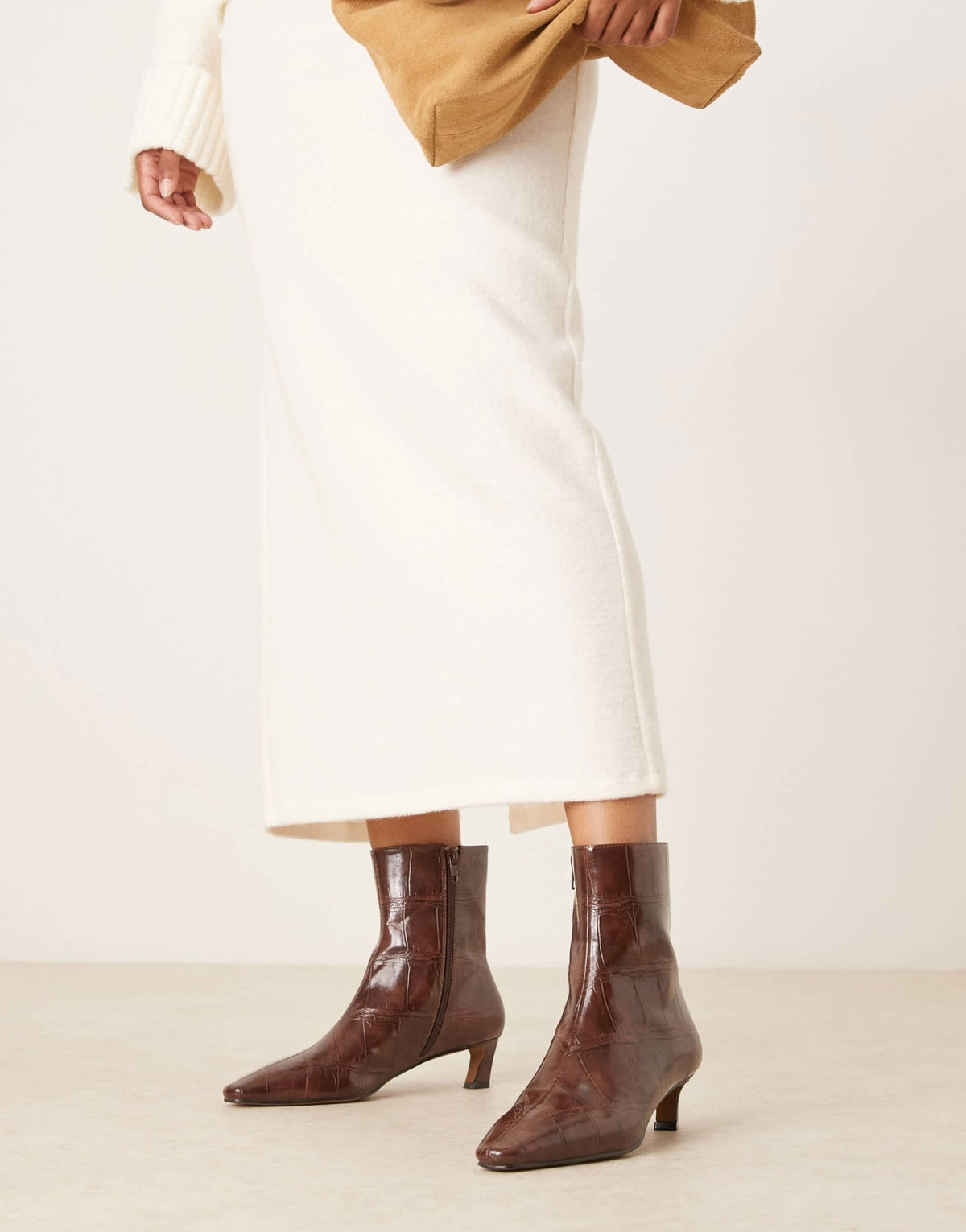ASOS DESIGN Riley mid-heel ankle boots in brown croc - ASOS Sample Sale