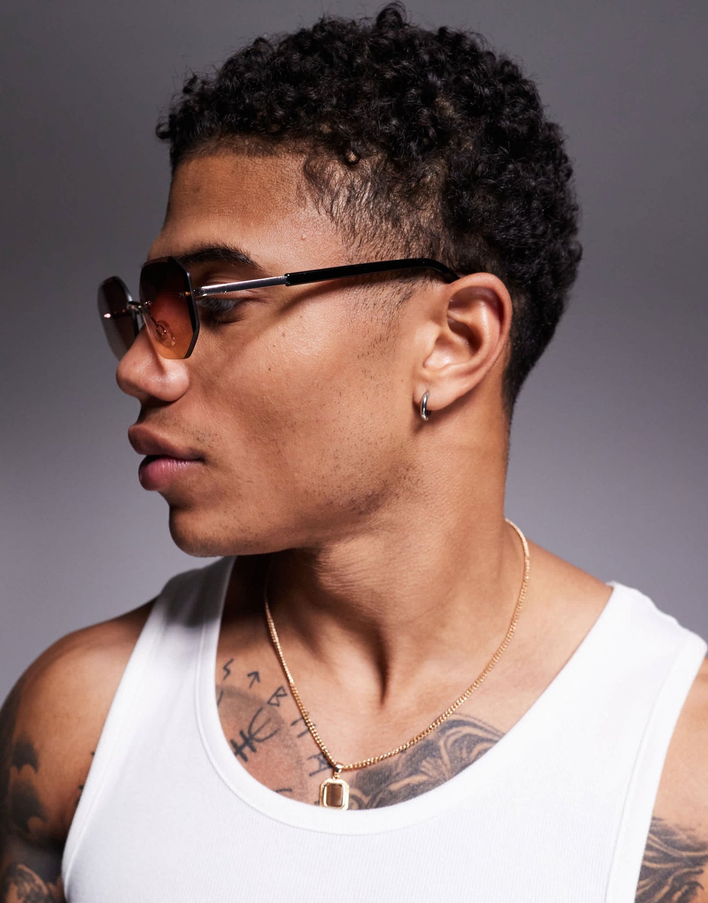 ASOS DESIGN rimless sunglasses with purple lens and metal gold frame - ASOS Sample Sale