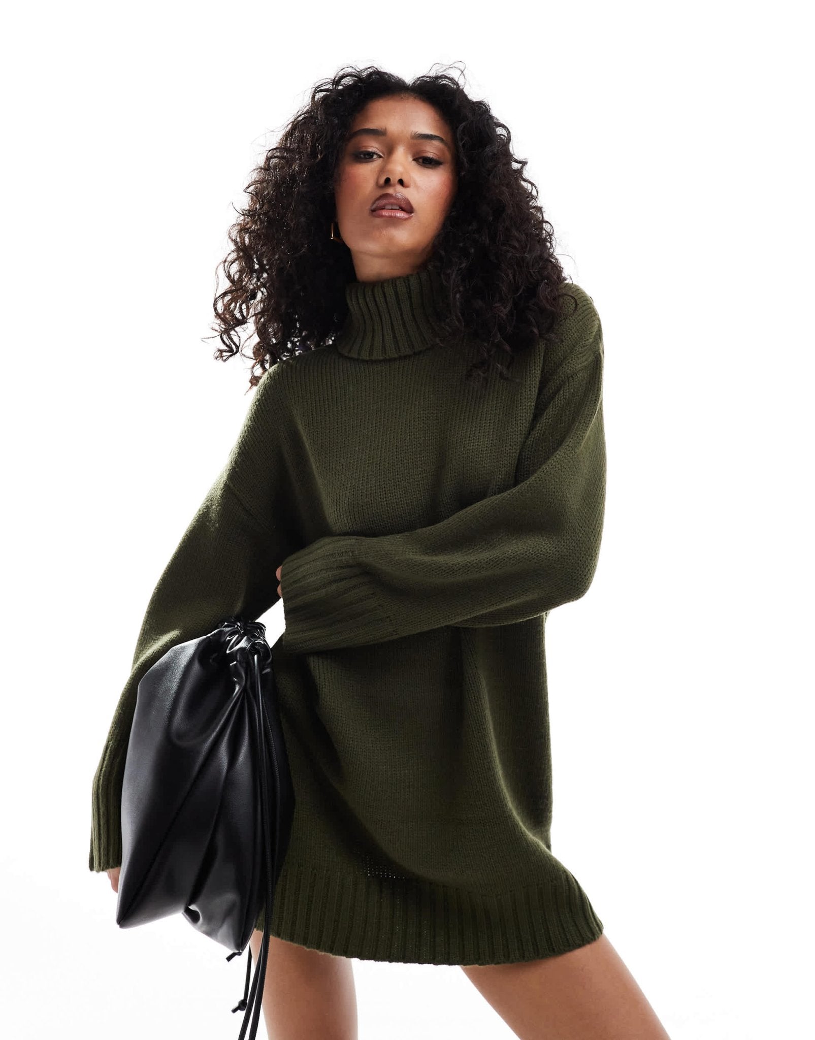 ASOS DESIGN roll neck mini dress in khaki - ASOS Sample Sale