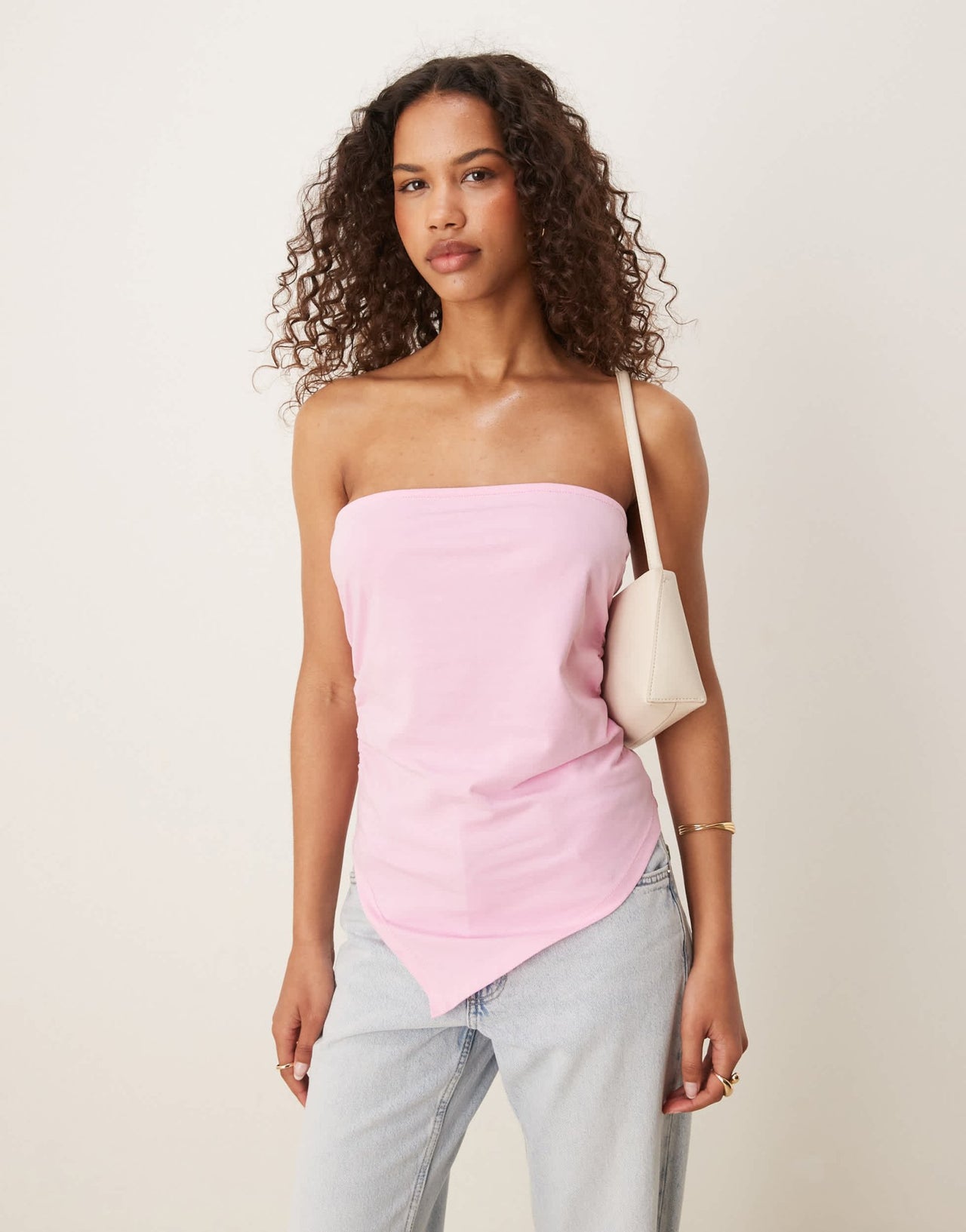 ASOS DESIGN ruched asymmetric bandeau in pink - ASOS Sample Sale