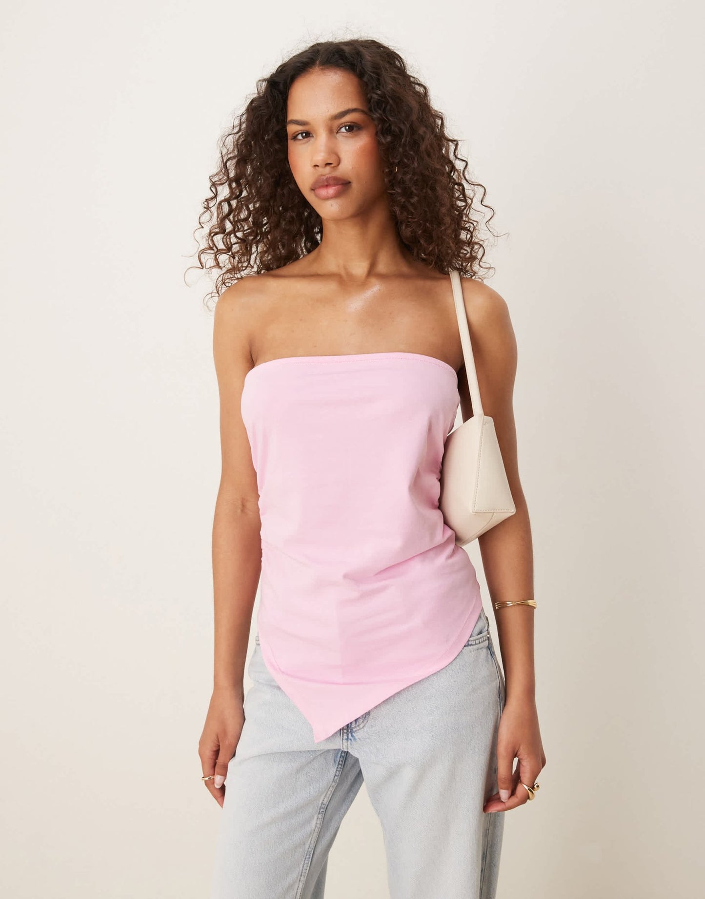 ASOS DESIGN ruched asymmetric bandeau in pink - ASOS Sample Sale