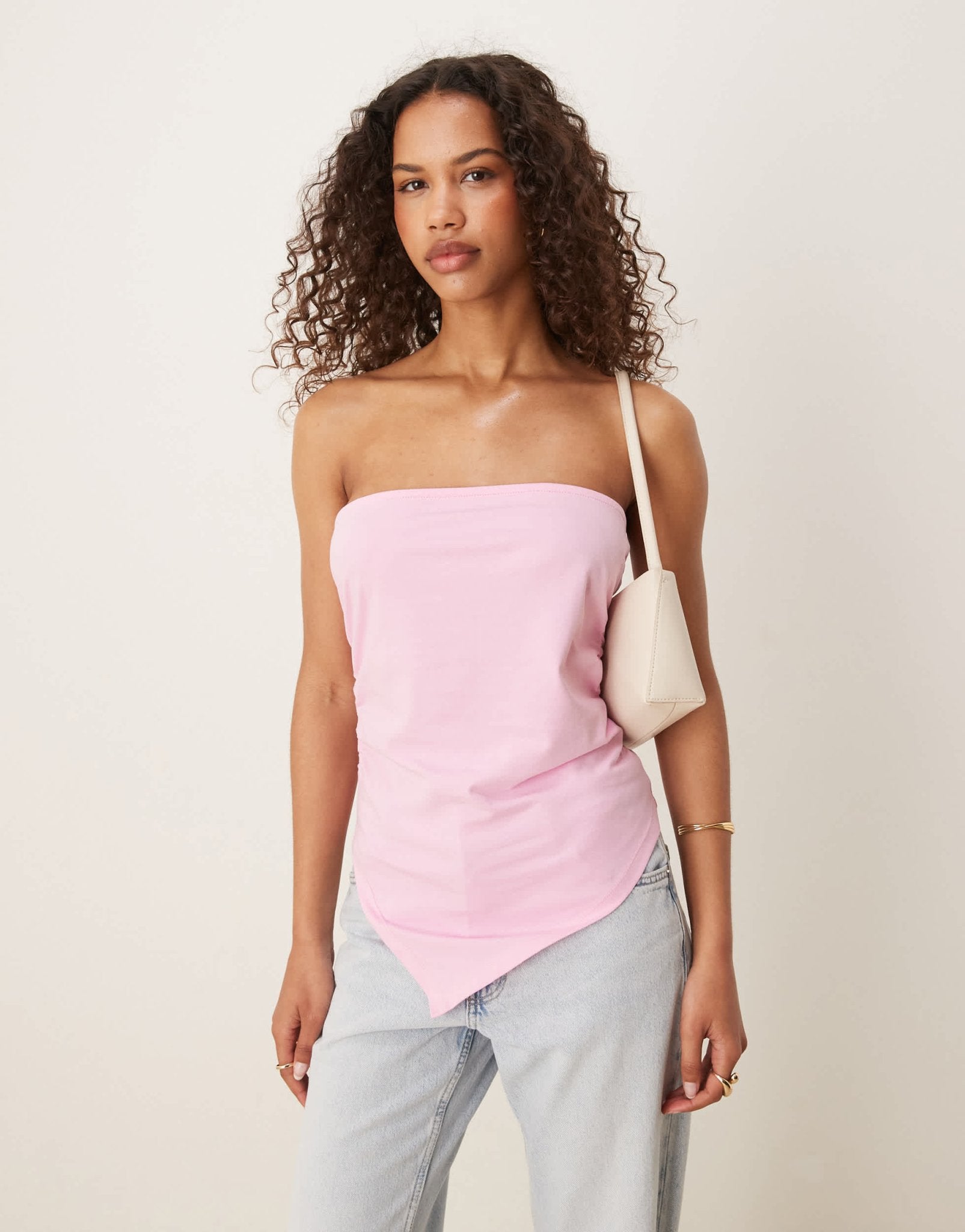 ASOS DESIGN ruched asymmetric bandeau in pink - ASOS Sample Sale
