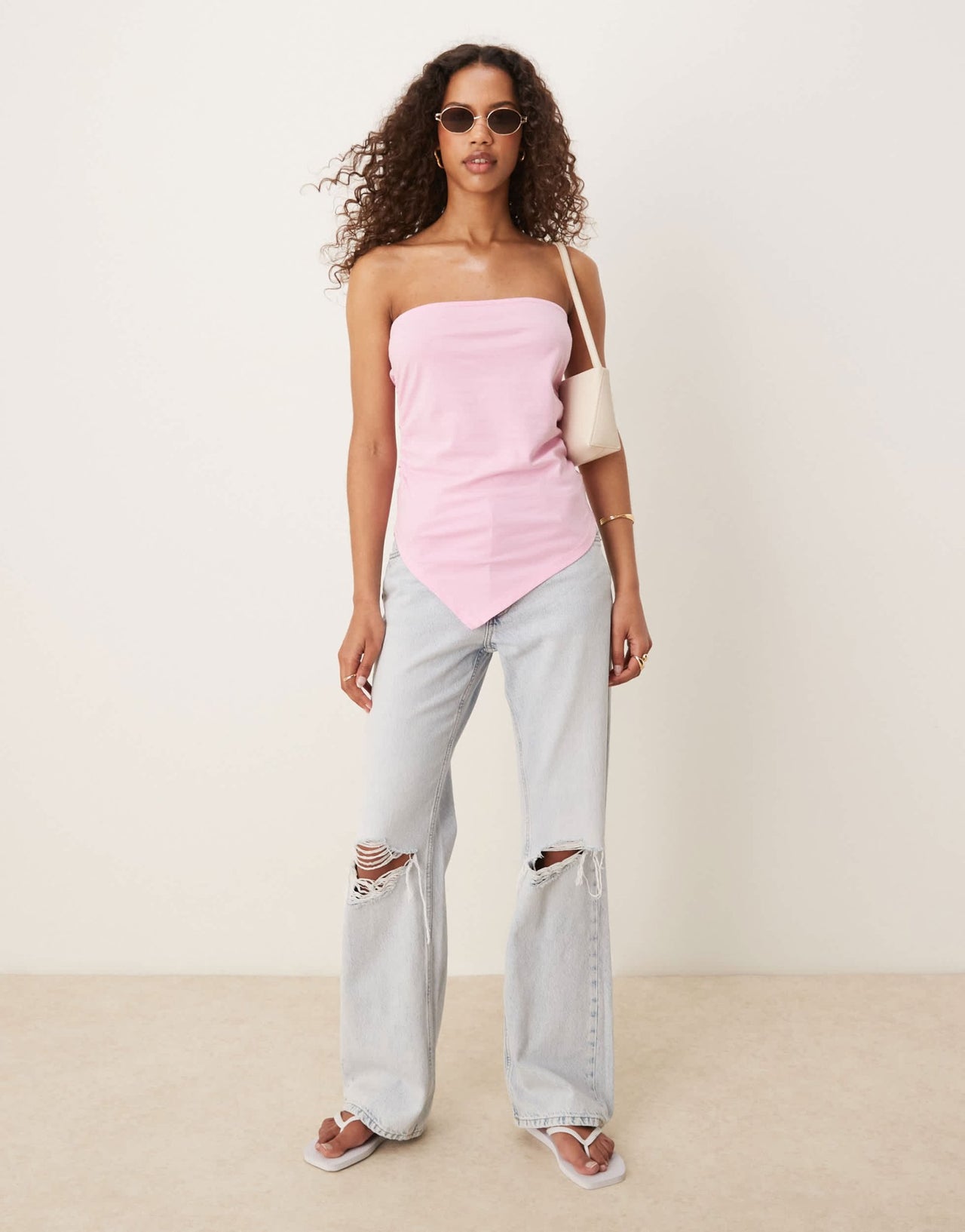 ASOS DESIGN ruched asymmetric bandeau in pink - ASOS Sample Sale
