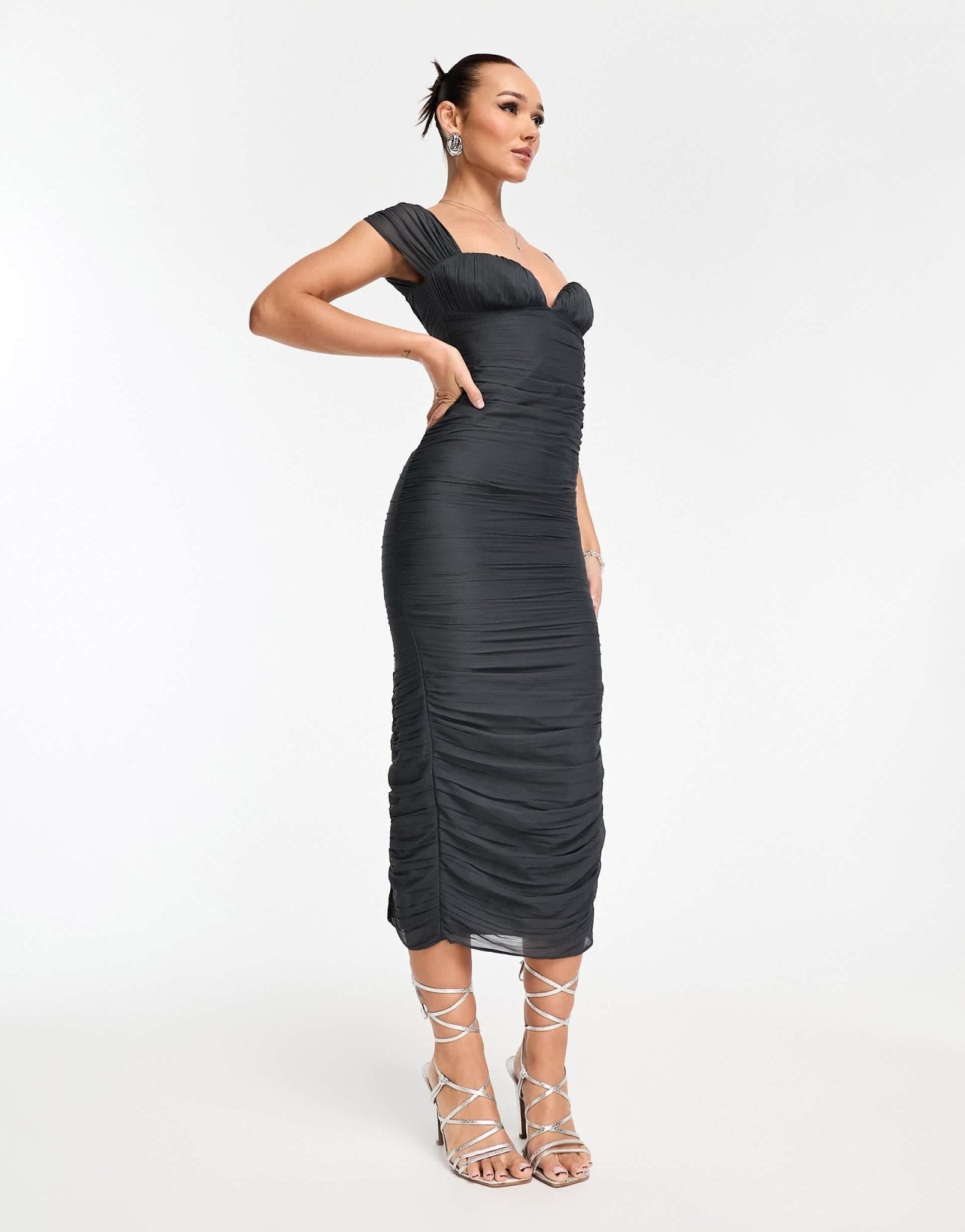 ASOS DESIGN ruched bodycon midi dress in charcoal grey - ASOS Sample Sale