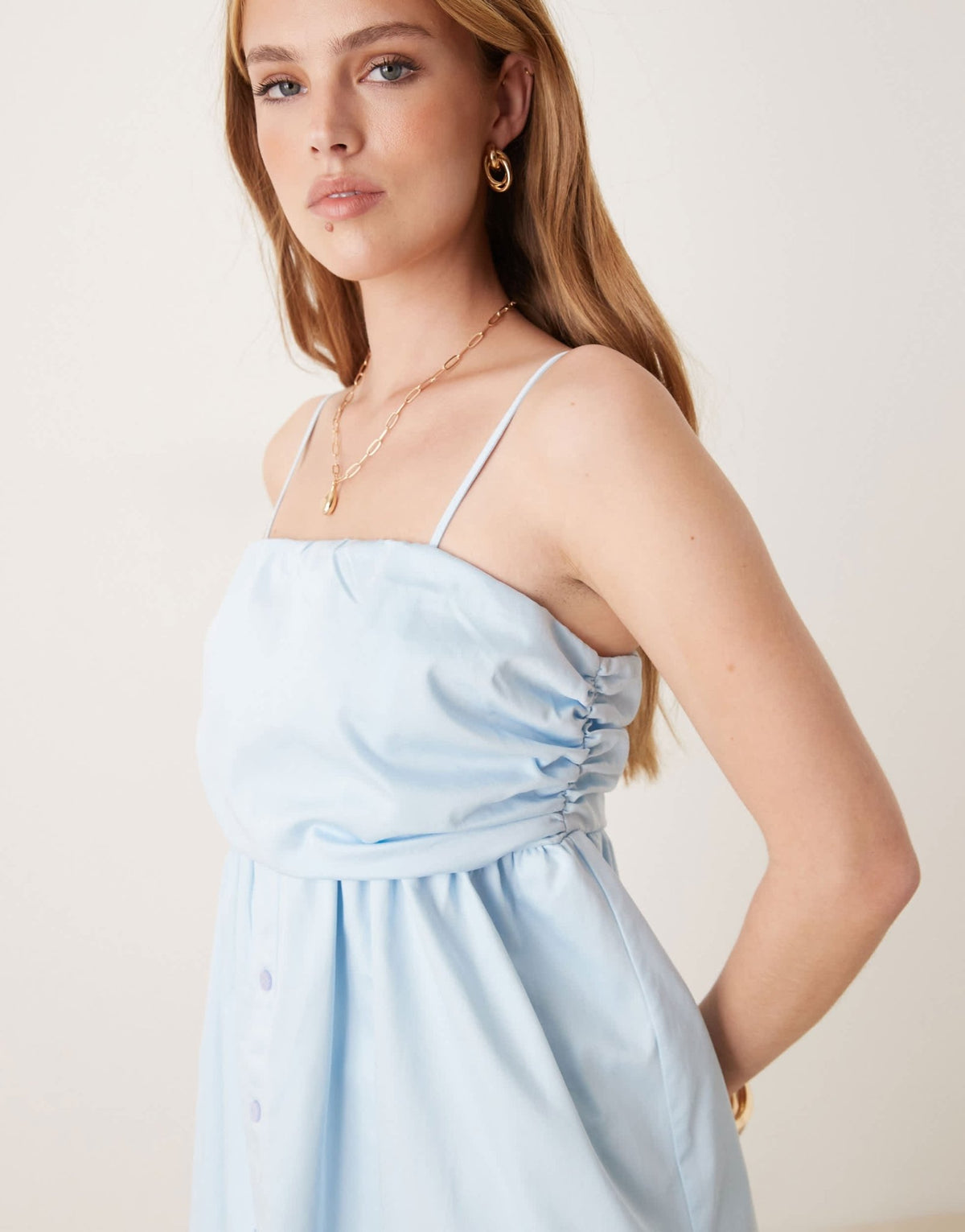 ASOS DESIGN ruched bust button down bandeau mini dress in baby blue - ASOS Sample Sale