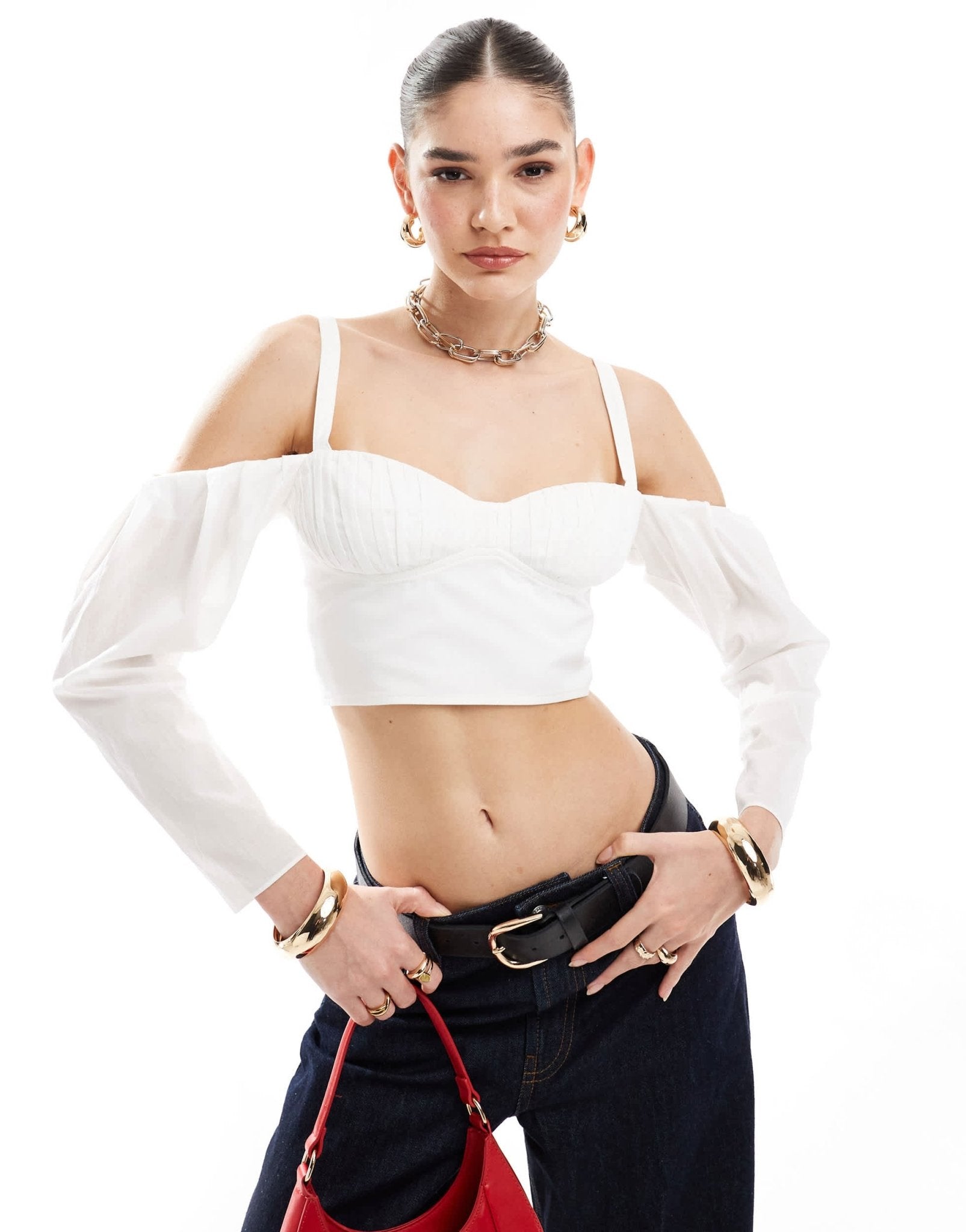 ASOS DESIGN ruched bust crop top with exaggerated sleeves in white - ASOS Sample Sale