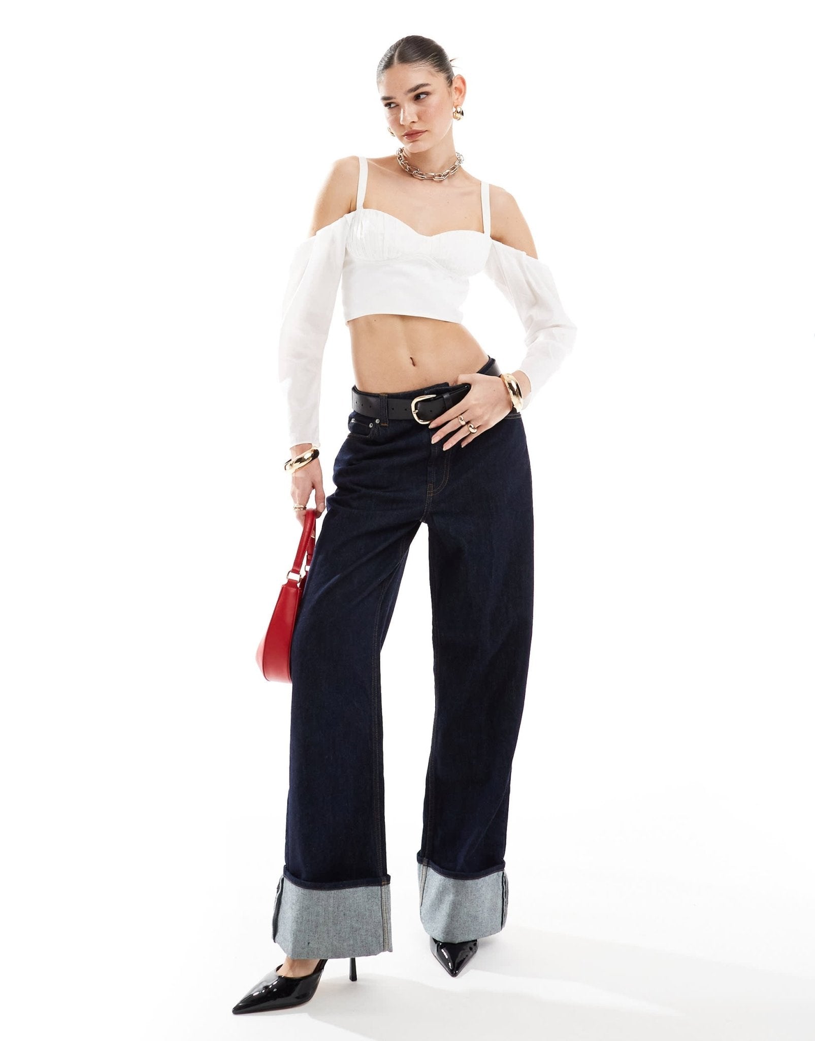 ASOS DESIGN ruched bust crop top with exaggerated sleeves in white - ASOS Sample Sale