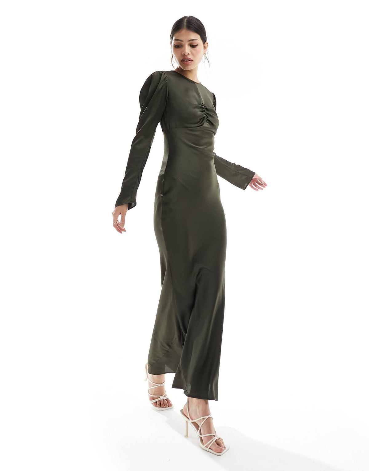ASOS DESIGN ruched bust detail satin maxi dress in green - ASOS Sample Sale