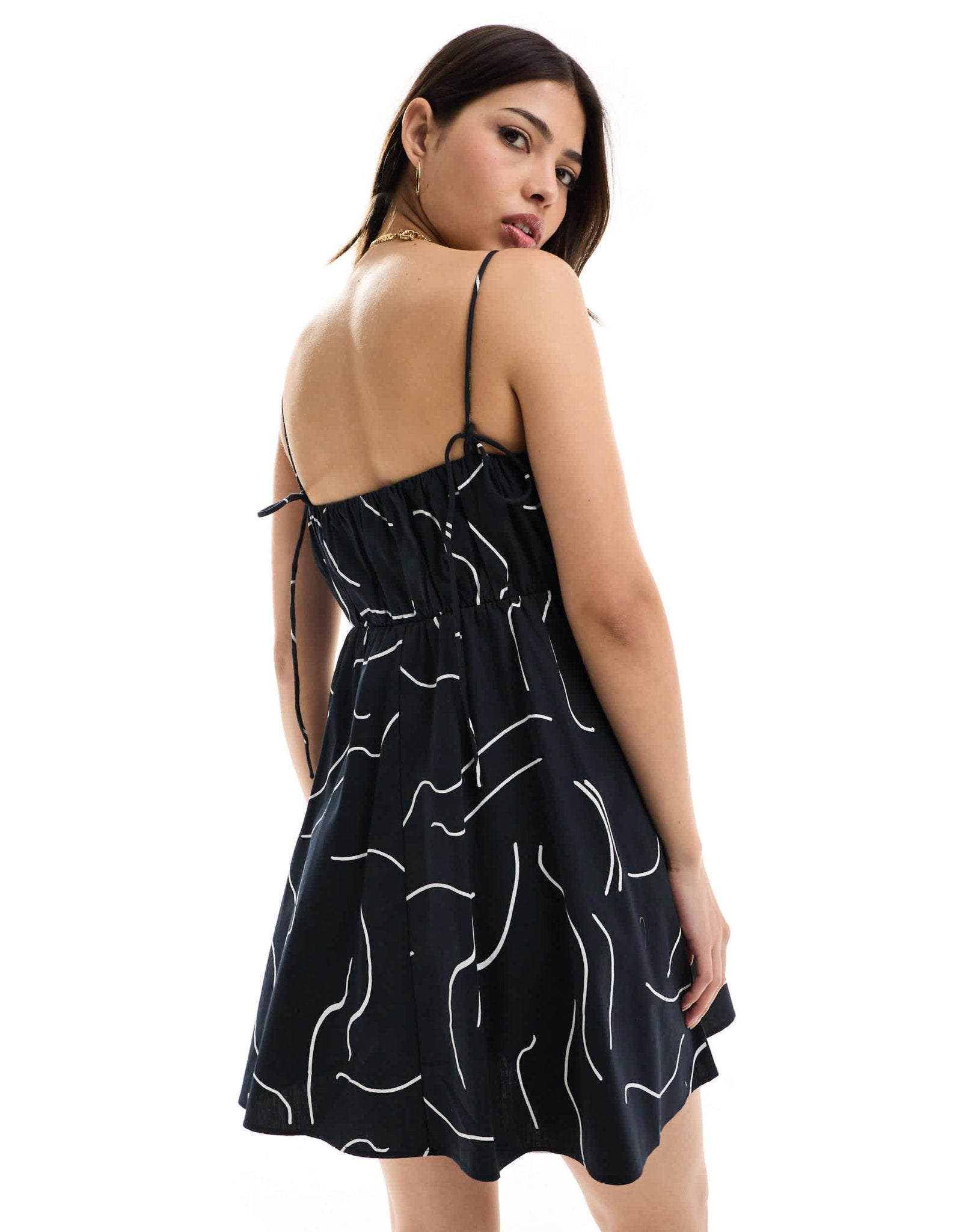 ASOS DESIGN ruched bust mini sundress with adjustable straps in mono abstract print - ASOS Sample Sale