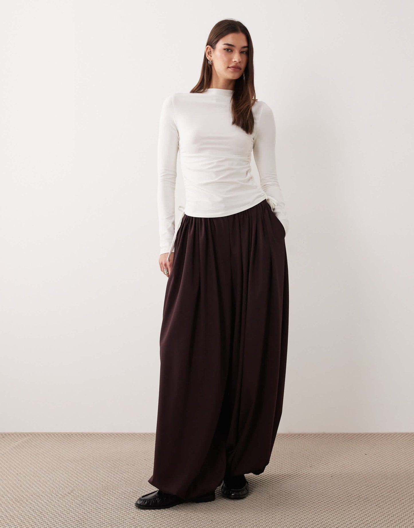 ASOS DESIGN ruched detail tie side high neck long sleeve top in cream - ASOS Sample Sale