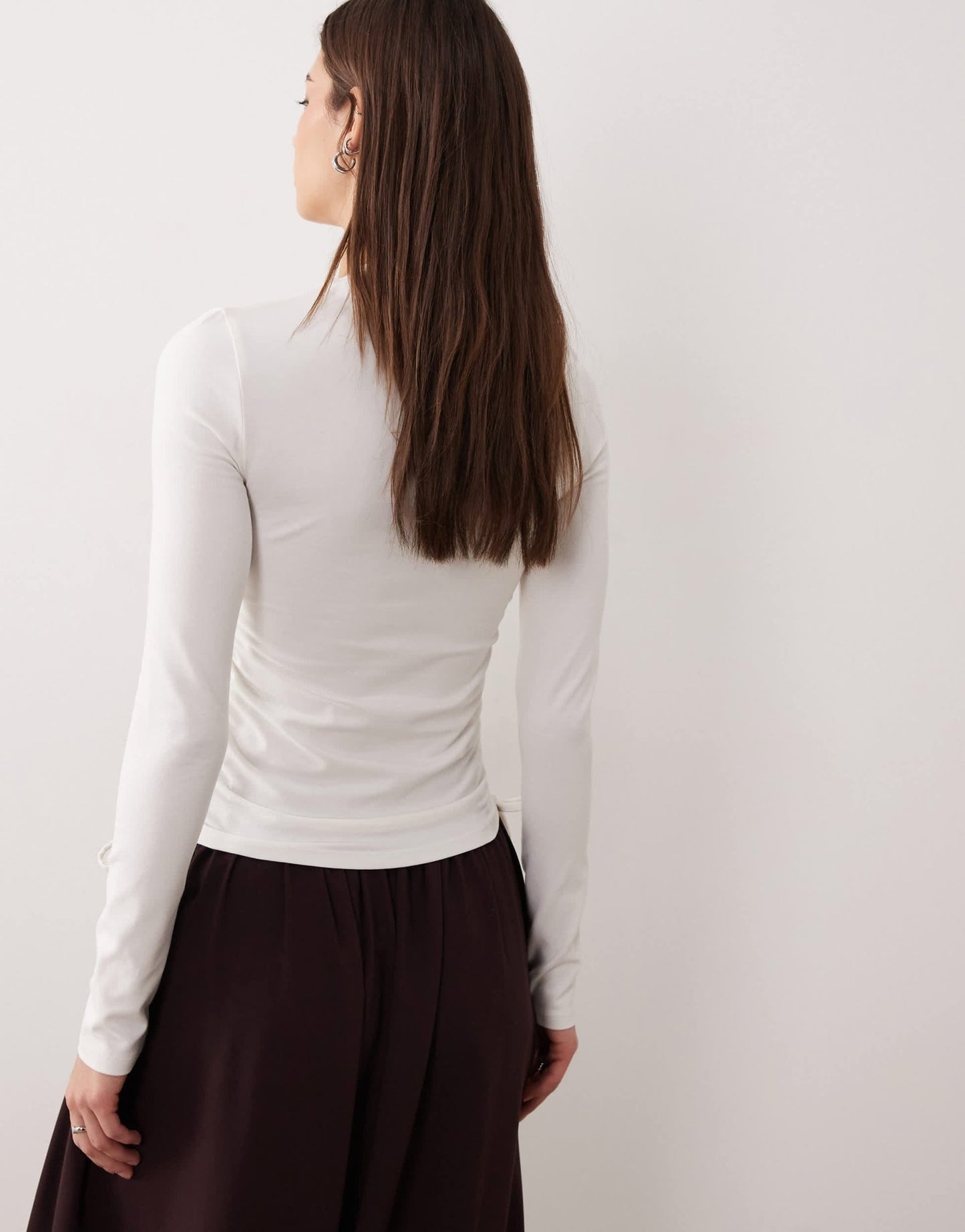 ASOS DESIGN ruched detail tie side high neck long sleeve top in cream - ASOS Sample Sale